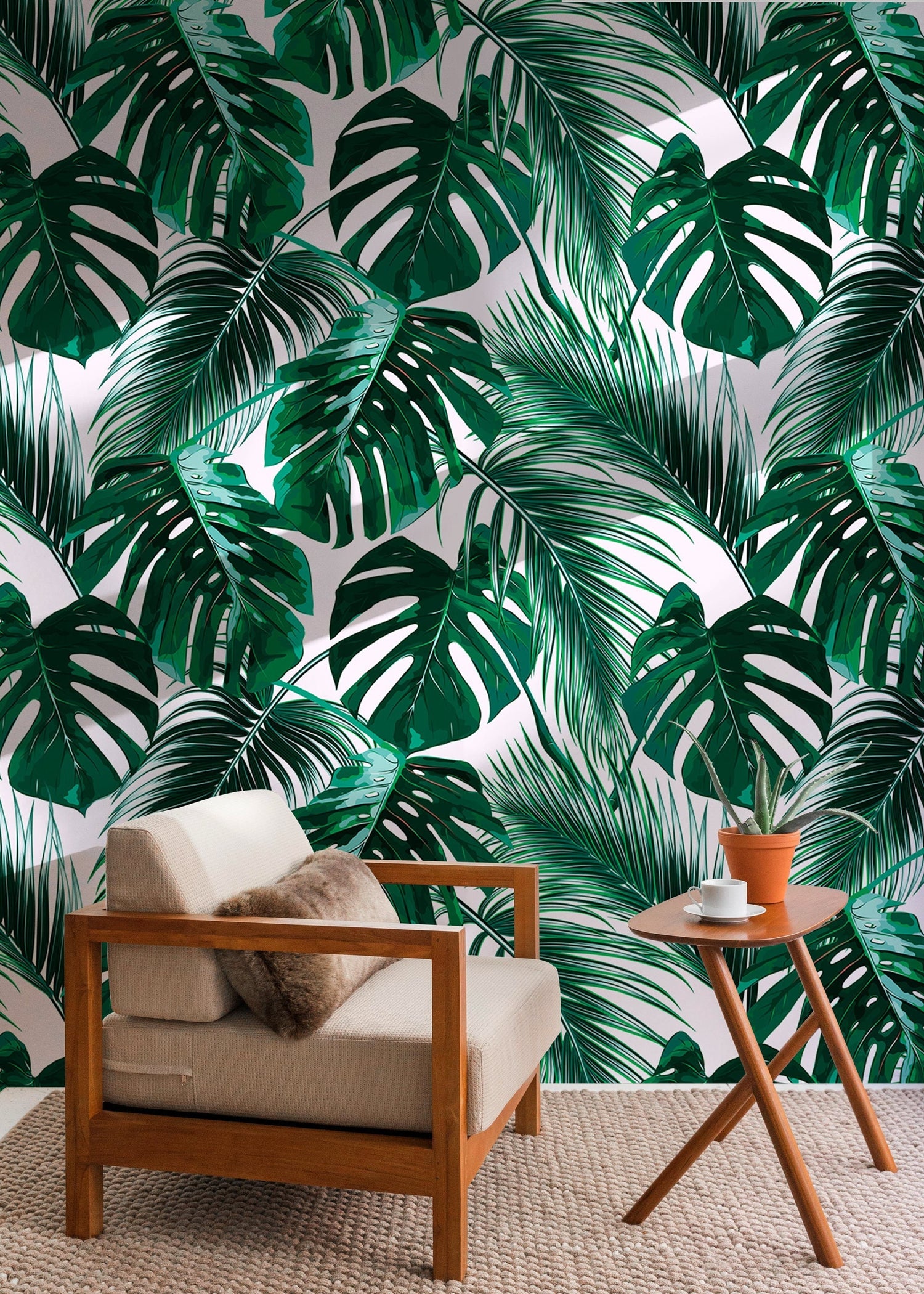 Wallpaper Peel and Stick Wallpaper Removable Wallpaper Home Decor Room Decor / Tropical Monstera Leaf Wallpaper, Jungle Wallpaper - B125