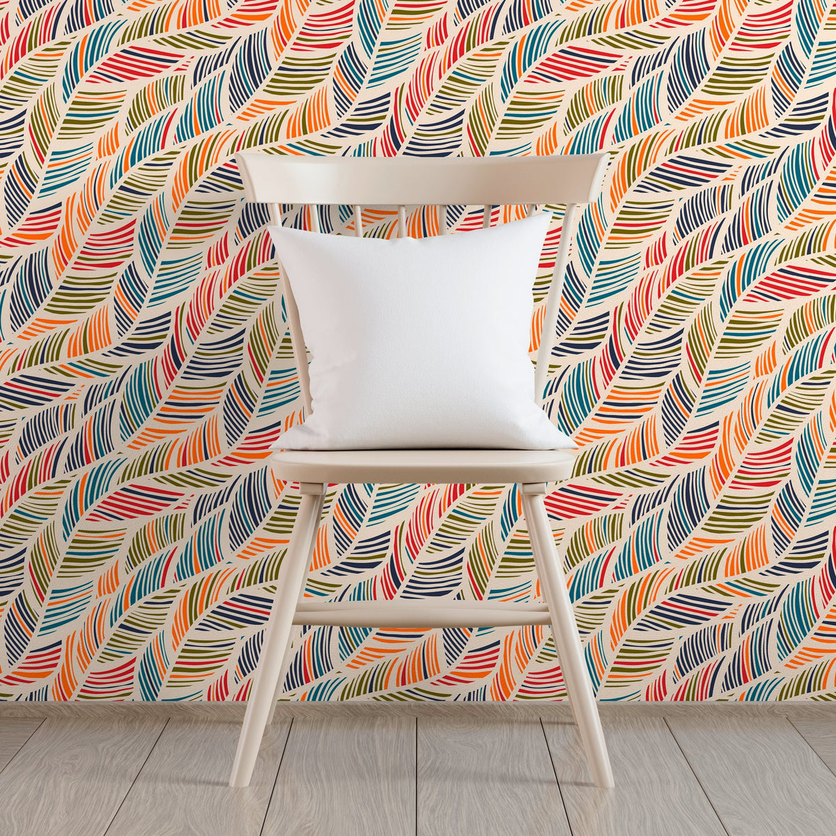 Removable Wallpaper Scandinavian Wallpaper Colorful Leaves Wallpaper Peel and Stick Wallpaper Wall Paper - B041