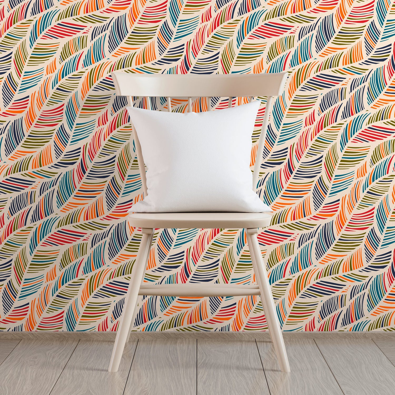 Removable Wallpaper Scandinavian Wallpaper Colorful Leaves Wallpaper Peel and Stick Wallpaper Wall Paper - B041