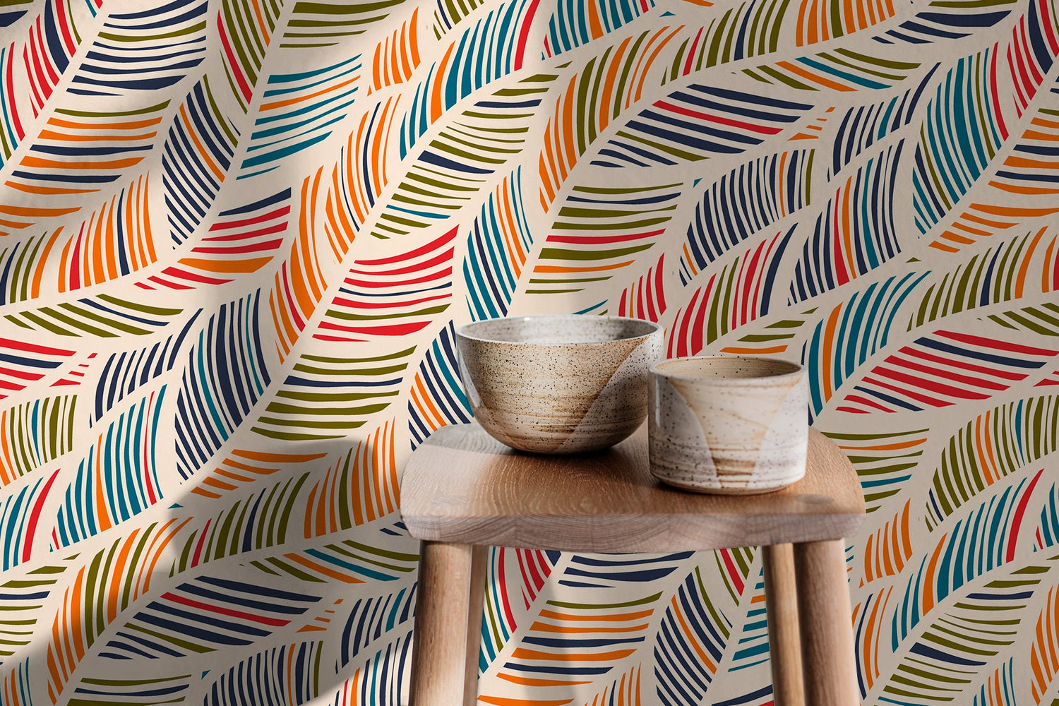 Removable Wallpaper Scandinavian Wallpaper Colorful Leaves Wallpaper Peel and Stick Wallpaper Wall Paper - B041