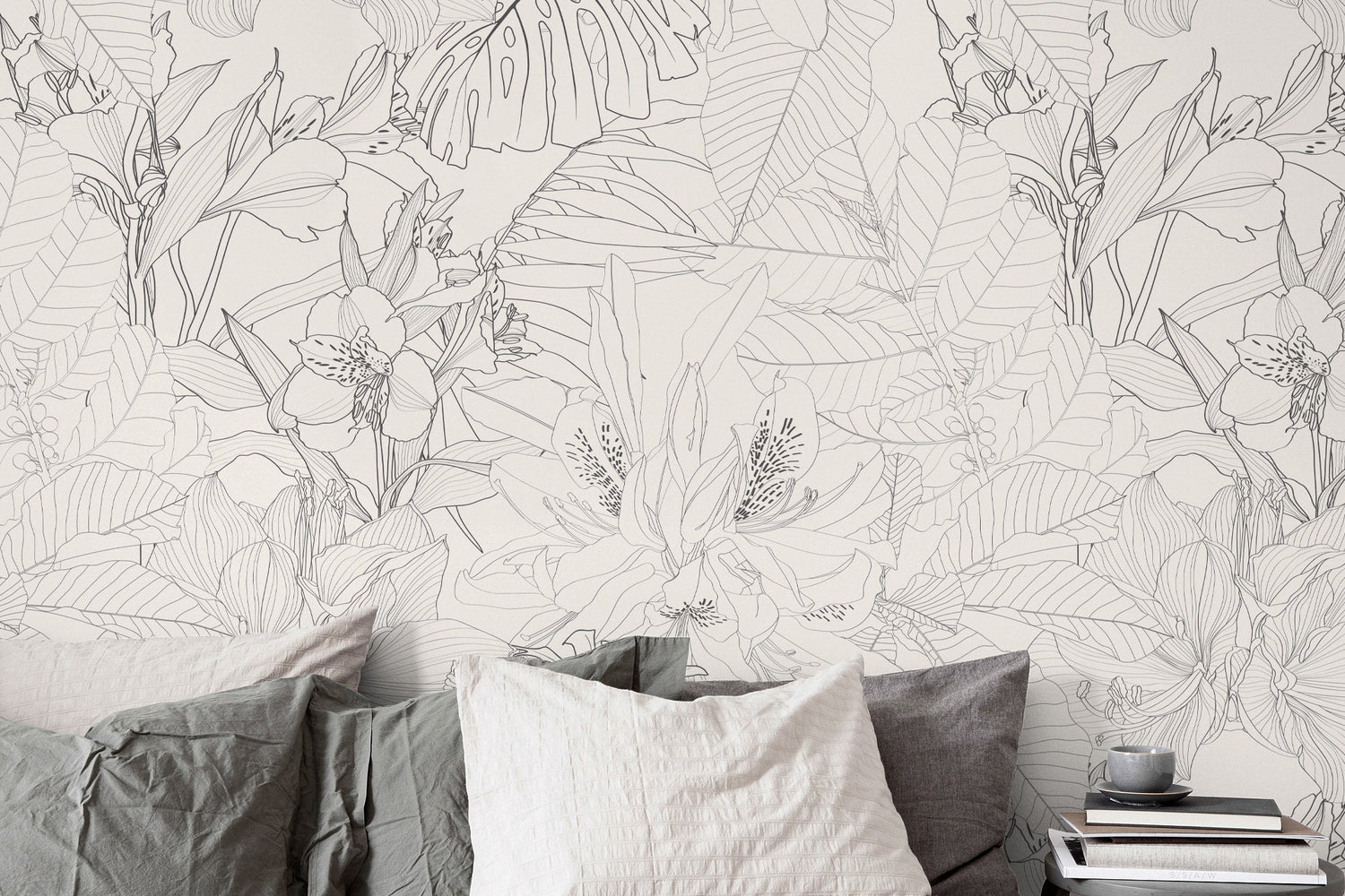 Wallpaper Peel and Stick Wallpaper Removable Wallpaper Home Decor Room Decor / Neutral Boho Wallpaper Tropical Floral Wallpaper - C095