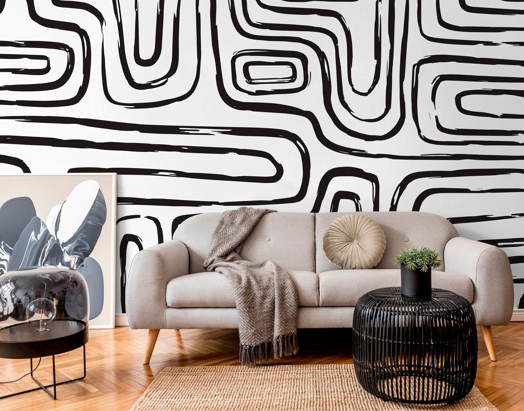 Removable Wallpaper Scandinavian Wallpaper Black Circle Dots Wallpaper Peel and Stick Wallpaper Wall Paper - C091