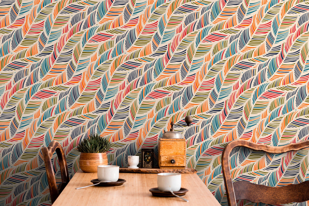 Removable Wallpaper Scandinavian Wallpaper Colorful Leaves Wallpaper Peel and Stick Wallpaper Wall Paper - B041