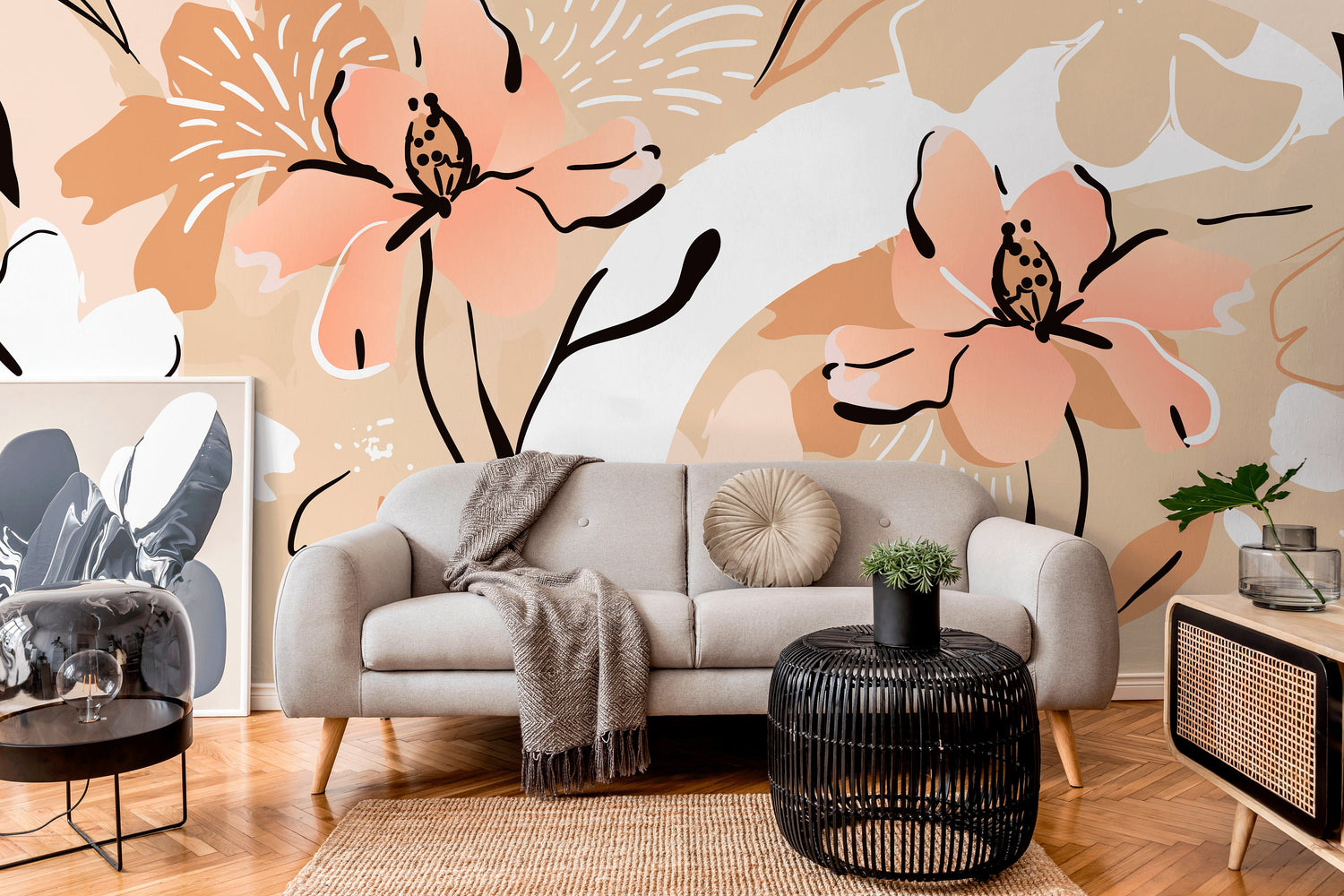 Removable Wallpaper Scandinavian Wallpaper Abstract Wallpaper Peel and Stick Wallpaper Wall Paper Tropical Leaves- C122