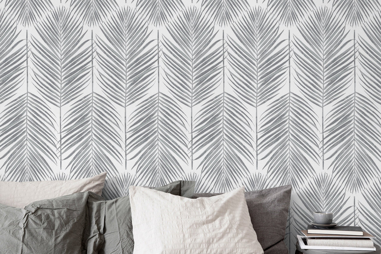 Wallpaper Peel and Stick Wallpaper Removable Wallpaper Home Decor Wall Art Wall Decor Room Decor / Gray Leaves Wallpaper - AS1-C097