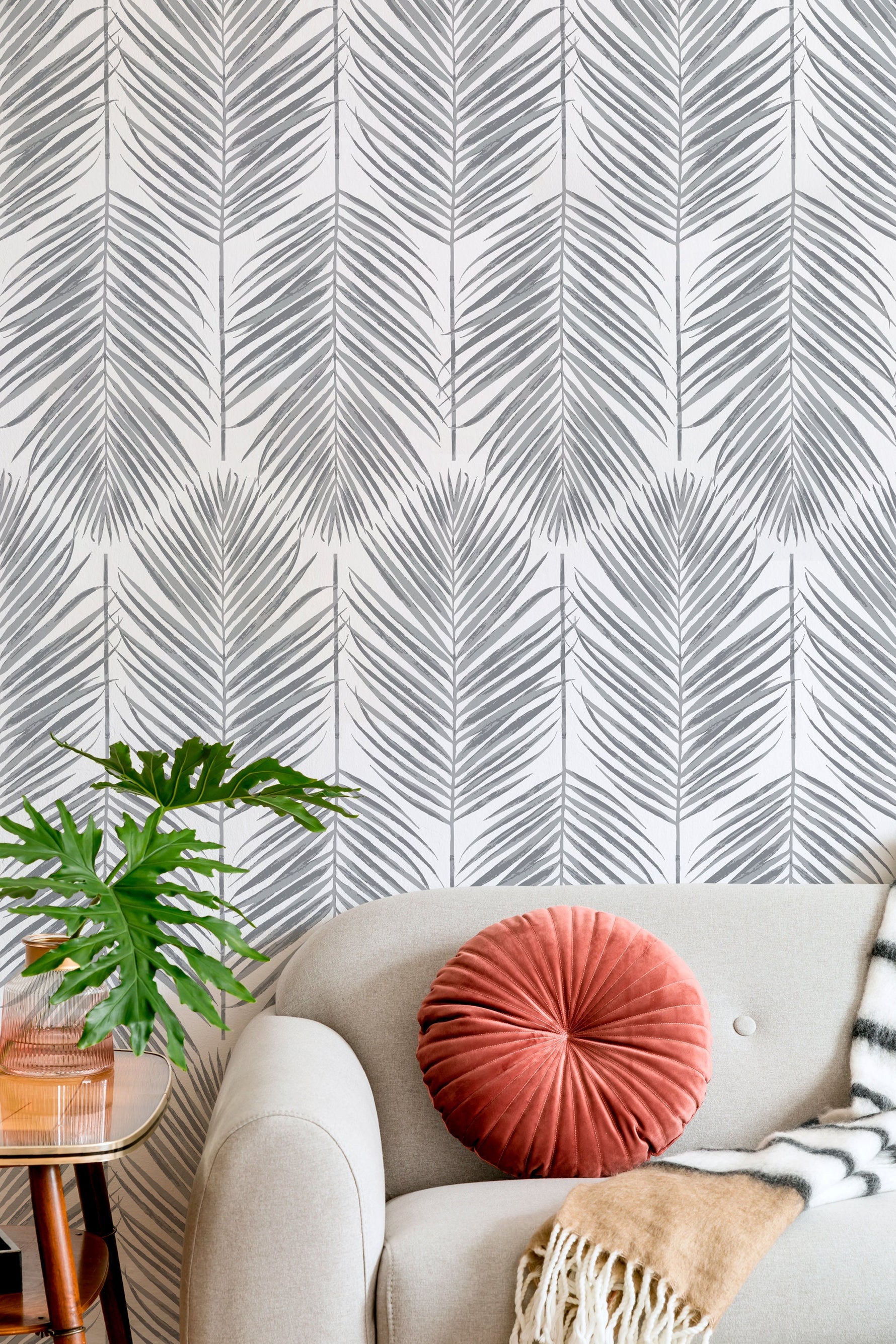 Wallpaper Peel and Stick Wallpaper Removable Wallpaper Home Decor Wall Art Wall Decor Room Decor / Gray Leaves Wallpaper - AS1-C097