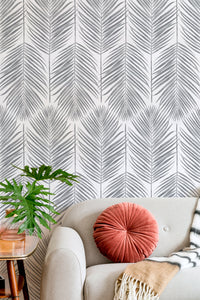 Thumbnail for Wallpaper Peel and Stick Wallpaper Removable Wallpaper Home Decor Wall Art Wall Decor Room Decor / Gray Leaves Wallpaper - AS1-C097