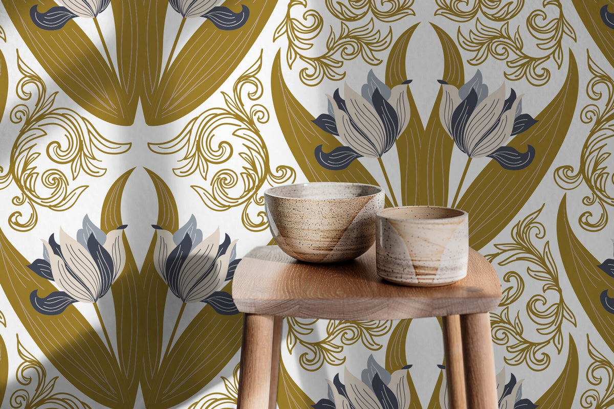 Elegant Floral Art Deco Wallpaper - C100