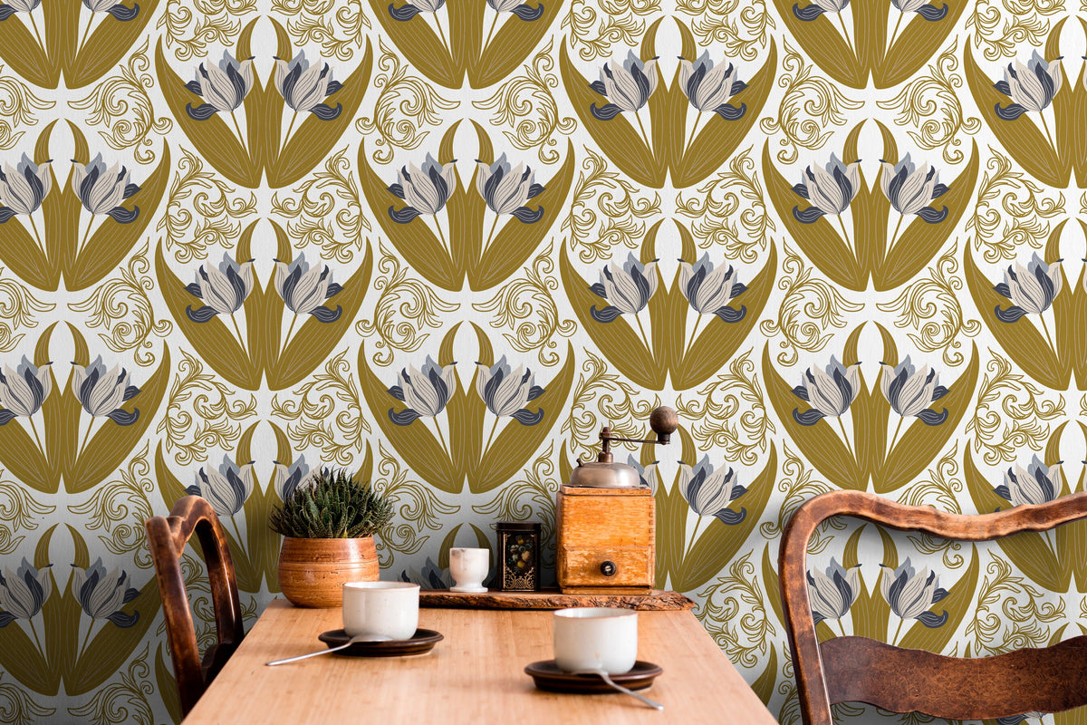 Elegant Floral Art Deco Wallpaper - C100