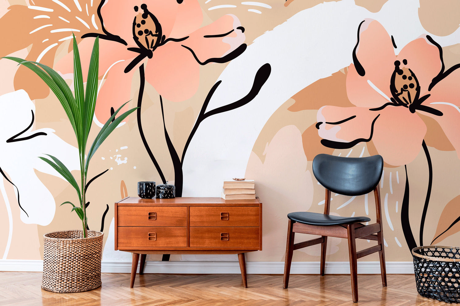 Removable Wallpaper Scandinavian Wallpaper Abstract Wallpaper Peel and Stick Wallpaper Wall Paper Tropical Leaves- C122