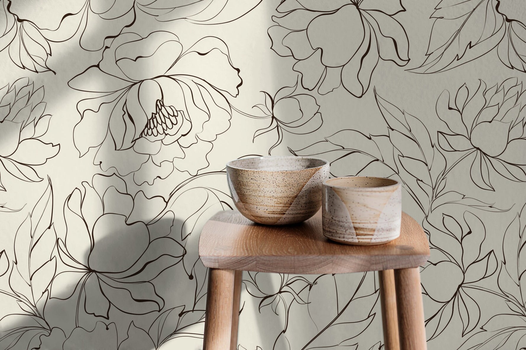 Elegant Floral Line Art Wallpaper - C153