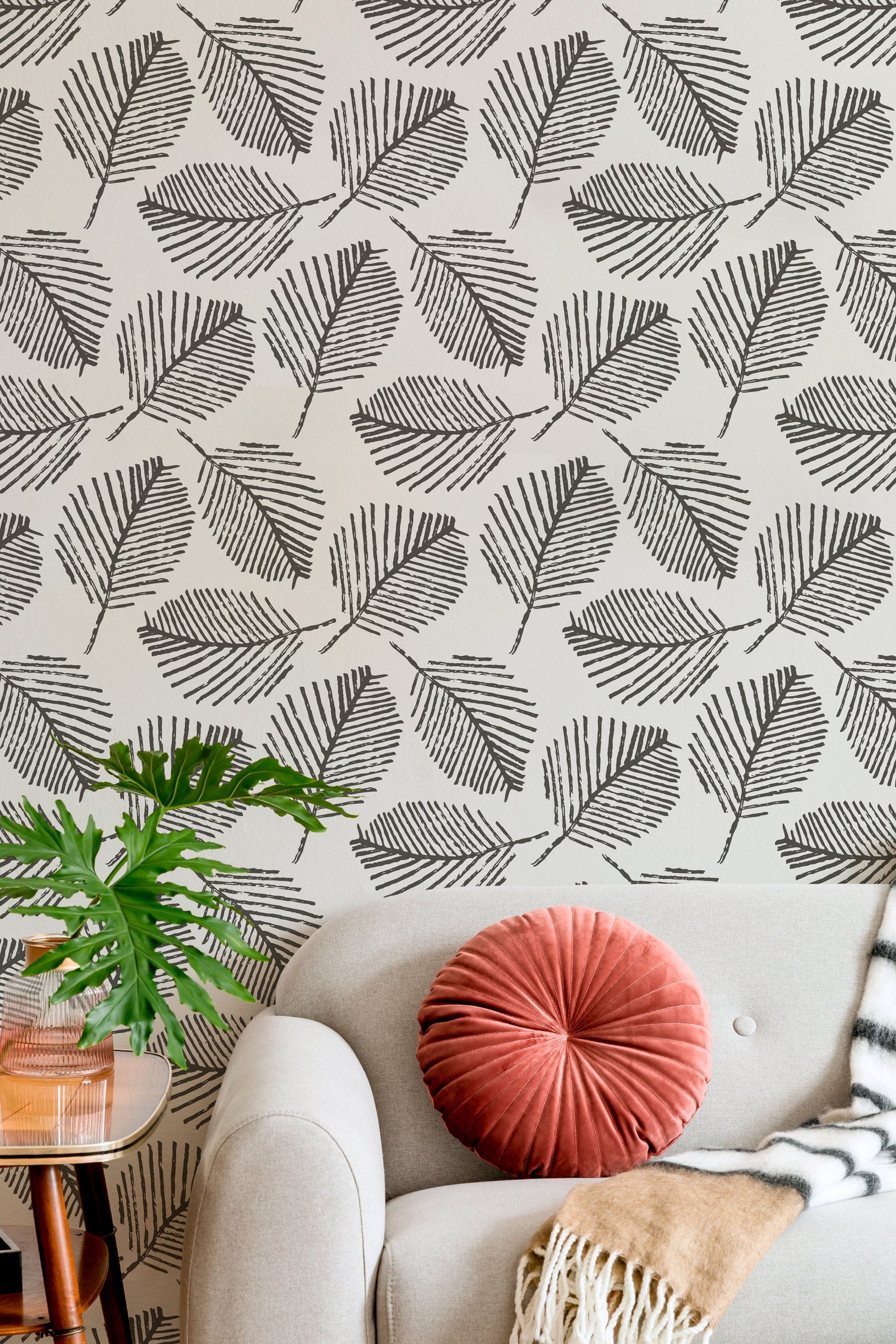 Wallpaper Peel and Stick Wallpaper Removable Wallpaper Home Decor Wall Art Wall Decor Room Decor / Minimalist Leaves Wallpaper - C201