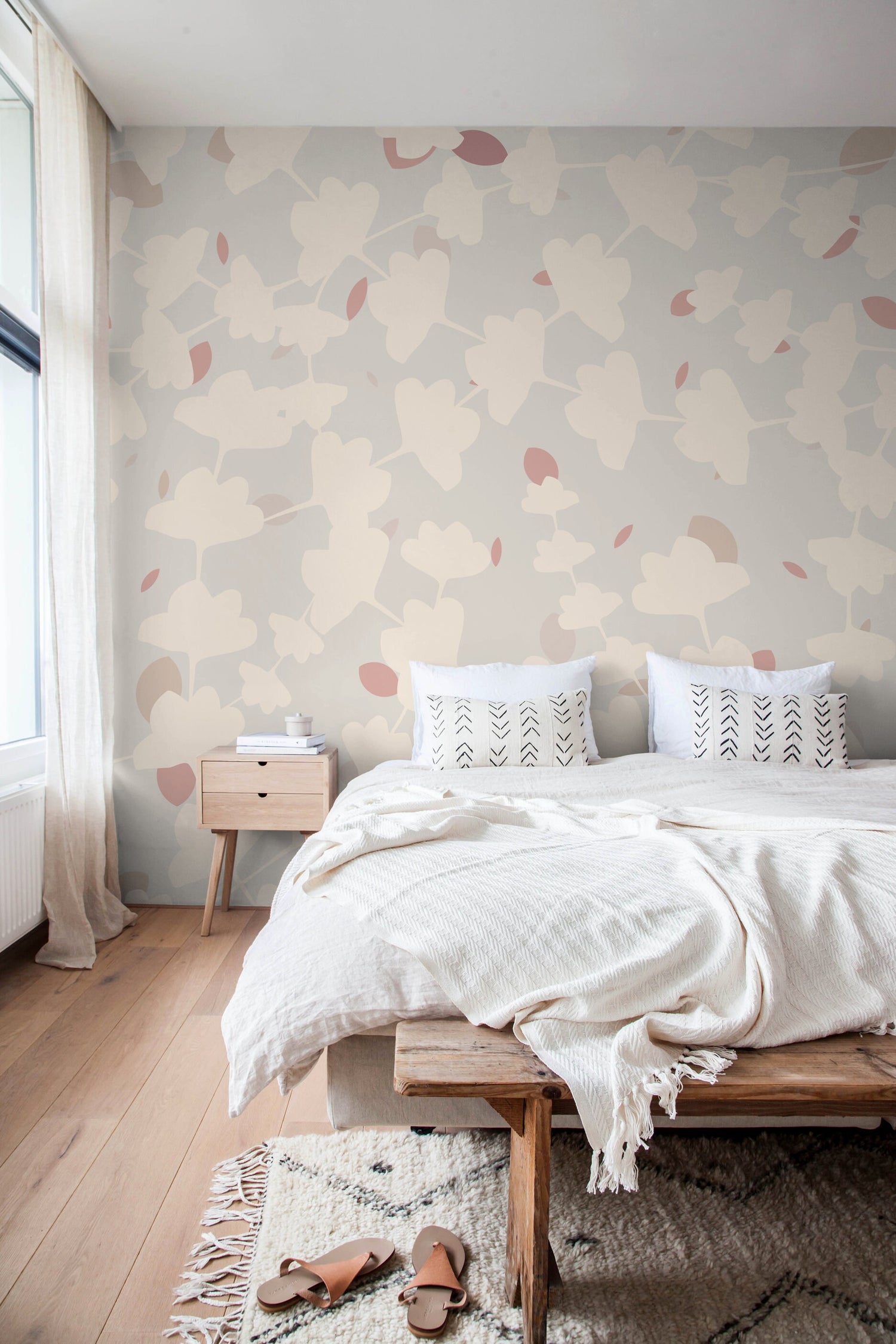 Removable Wallpaper, Scandinavian Wallpaper, Temporary Wallpaper, Minimalistic Wallpaper, Peel and Stick Wallpaper, Leaf Wallpaper - X064