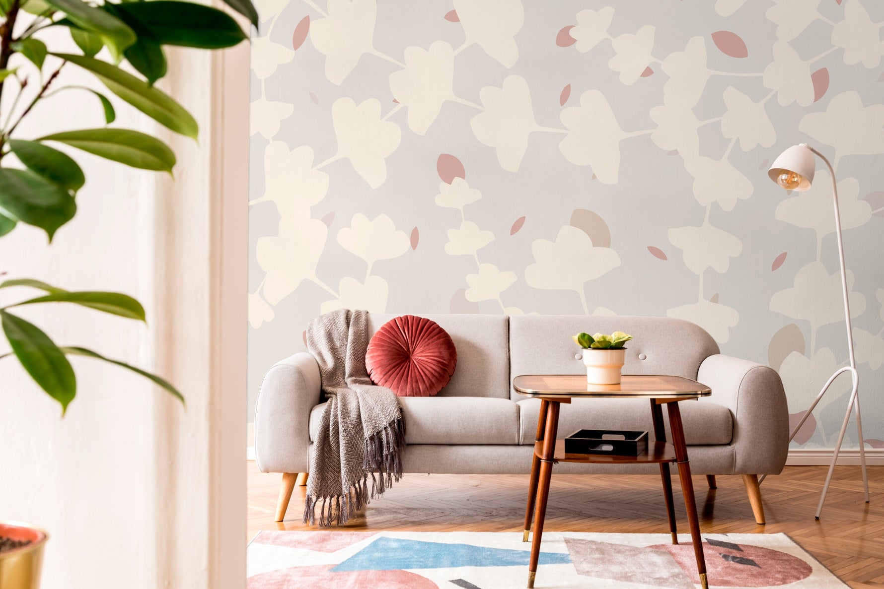 Removable Wallpaper, Scandinavian Wallpaper, Temporary Wallpaper, Minimalistic Wallpaper, Peel and Stick Wallpaper, Leaf Wallpaper - X064