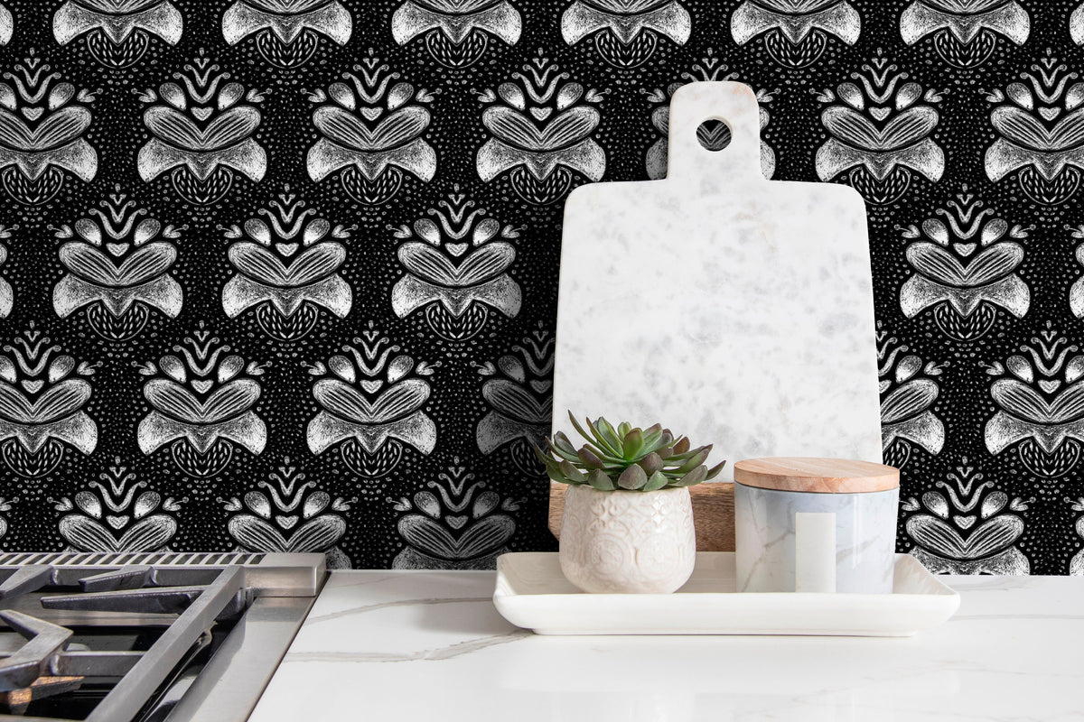 Monochrome Floral Symphony Wallpaper - X088