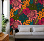 Flat Colorful Leaves Wallpaper - Removable Wallpaper Peel and Stick Wallpaper Wall Paper Wall Mural - B391