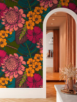 Flat Colorful Leaves Wallpaper - Removable Wallpaper Peel and Stick Wallpaper Wall Paper Wall Mural - B391