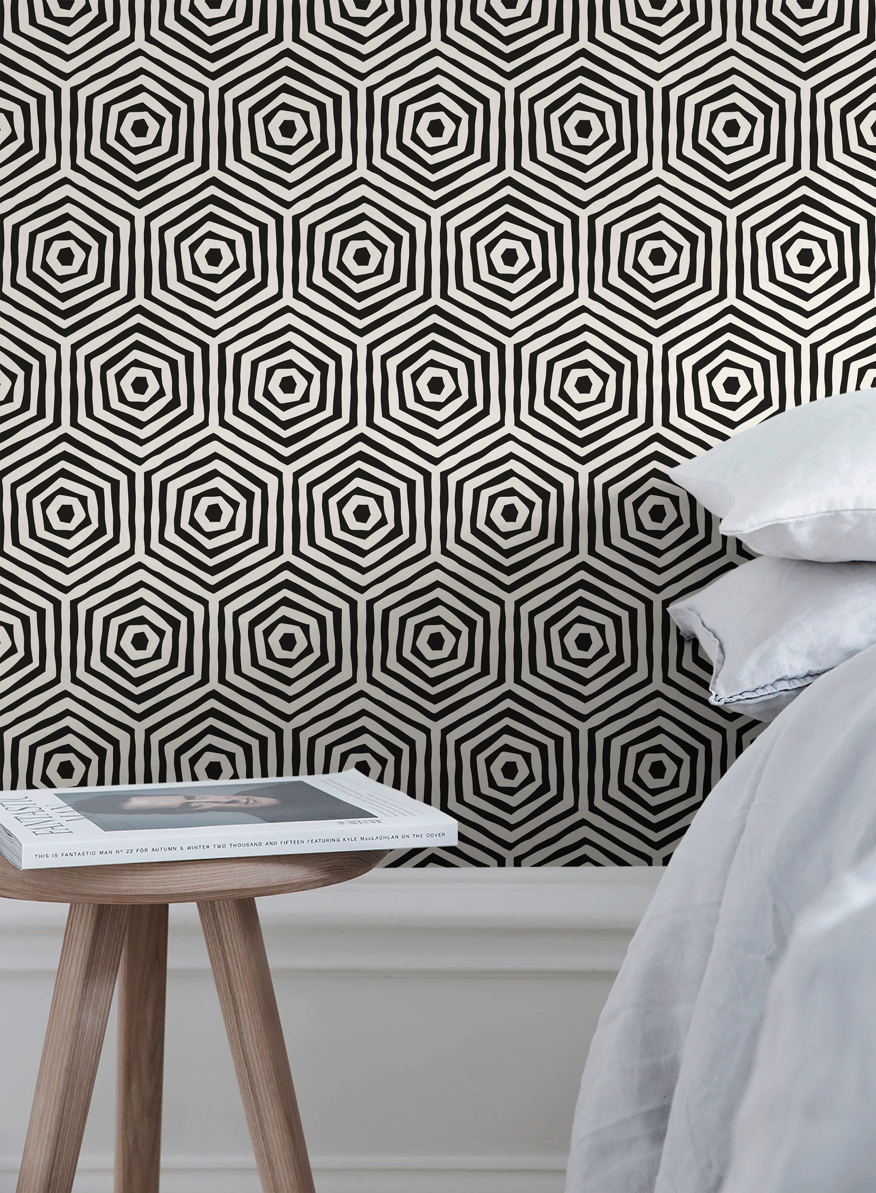 Wallpaper Peel and Stick Wallpaper Removable Wallpaper Home Decor Wall Art Wall Decor Room Decor / Black Geometric Hexagon Wallpaper - C312