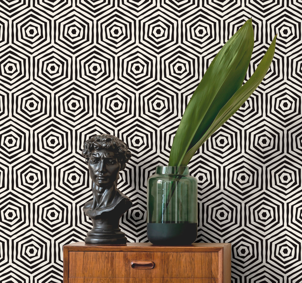 Wallpaper Peel and Stick Wallpaper Removable Wallpaper Home Decor Wall Art Wall Decor Room Decor / Black Geometric Hexagon Wallpaper - C312