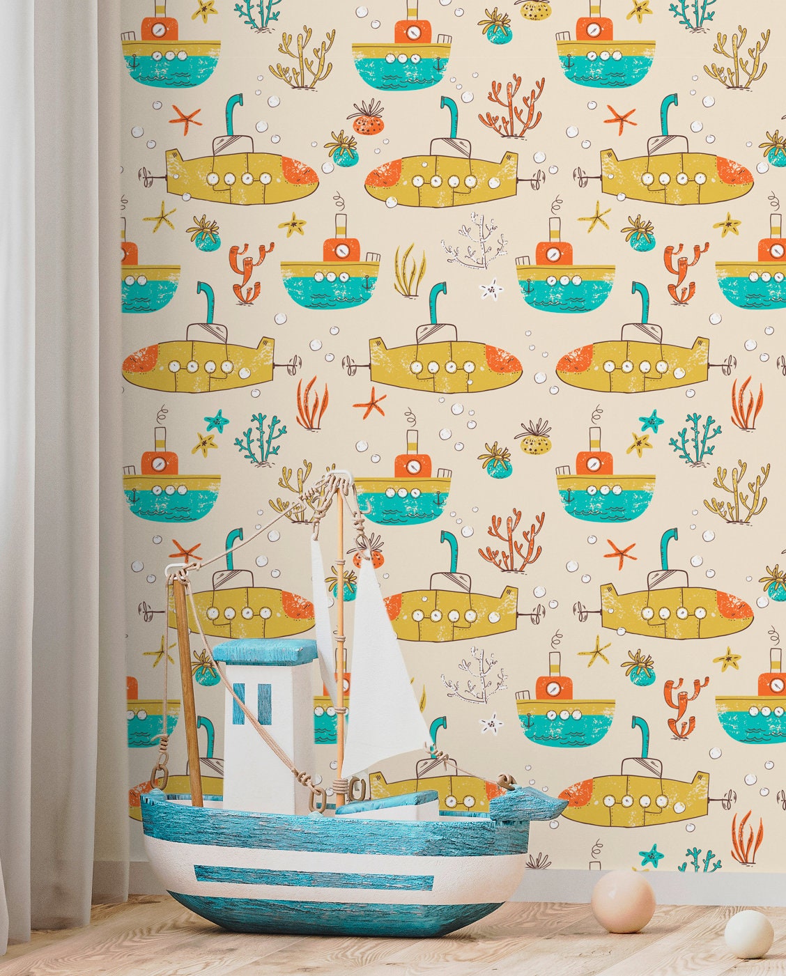 Wallpaper Peel and Stick Wallpaper Removable Wallpaper Home Decor Wall Art Wall Decor Room Decor / Yellow Submarine Kids Wallpaper - C319