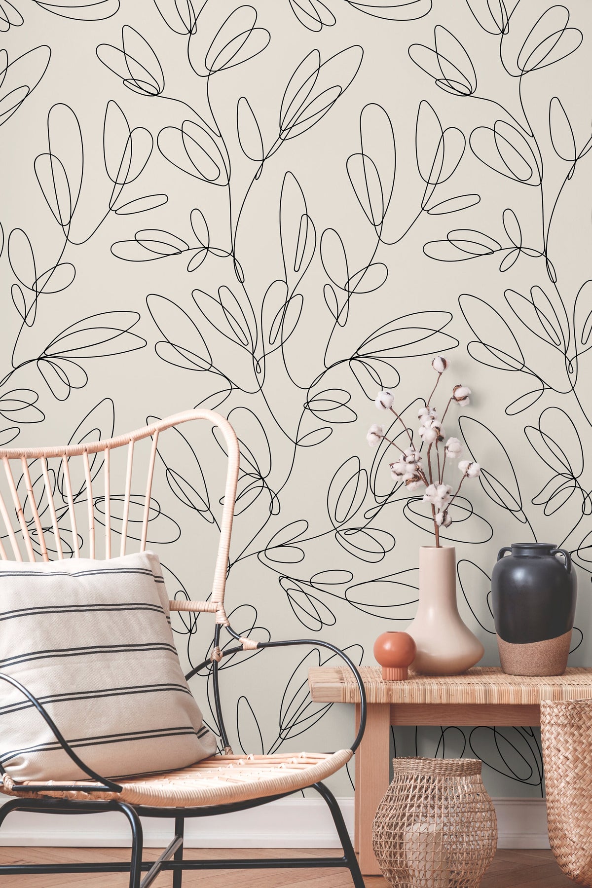 Wallpaper Peel and Stick Wallpaper Removable Wallpaper Home Decor Wall Art Wall Decor Room Decor / Abstract Boho Leaves Wallpaper - C355