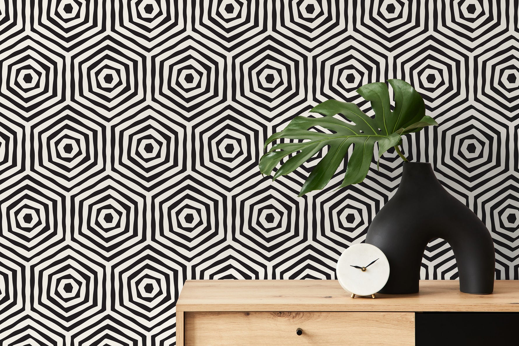 Wallpaper Peel and Stick Wallpaper Removable Wallpaper Home Decor Wall Art Wall Decor Room Decor / Black Geometric Hexagon Wallpaper - C312