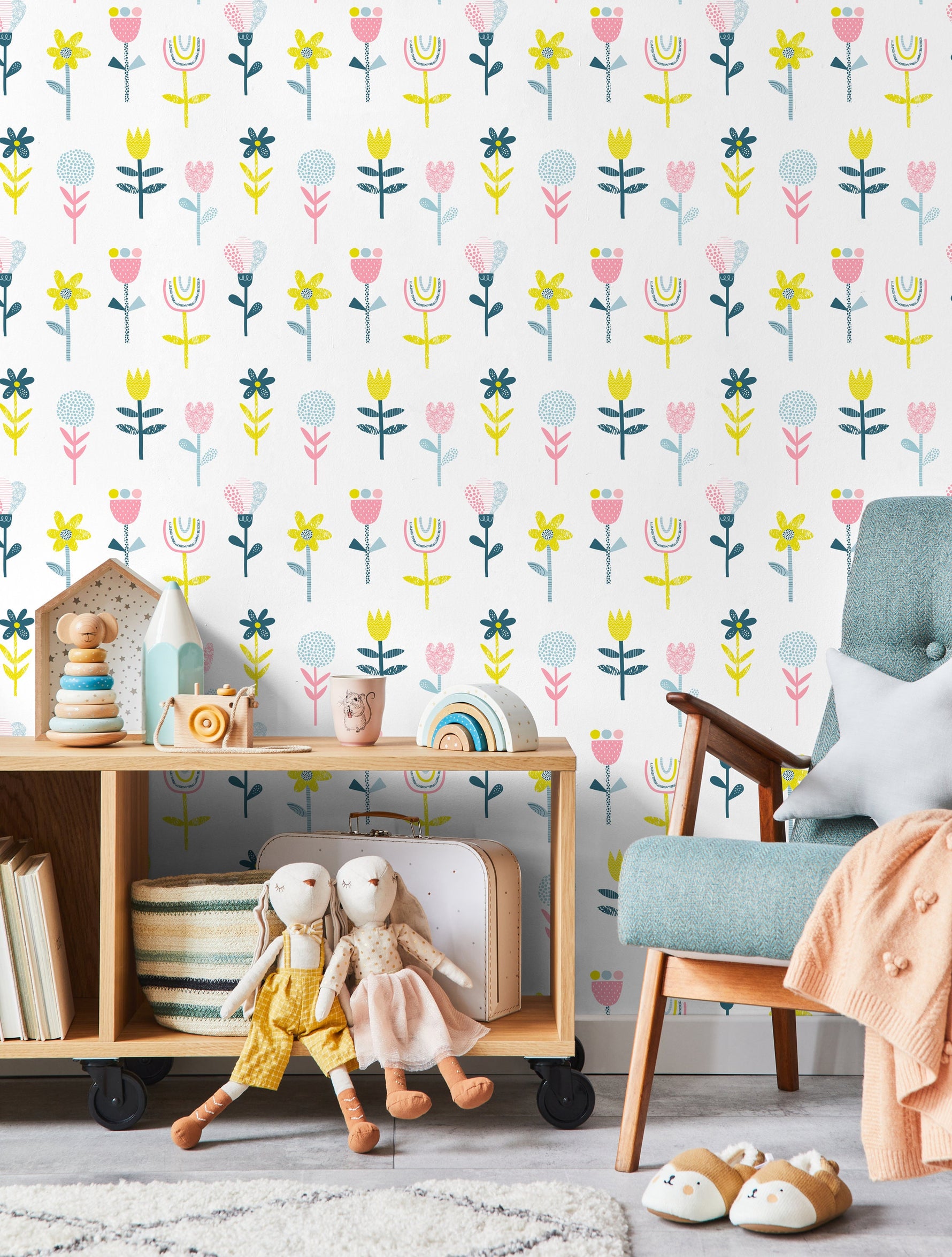 Wall Decor Wallpaper Peel and Stick Wallpaper Removable Wallpaper Home Decor Room Decor / Colorful Floral Scandinavian Kids Wallpaper - B745