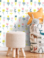 Wall Decor Wallpaper Peel and Stick Wallpaper Removable Wallpaper Home Decor Room Decor / Colorful Floral Scandinavian Kids Wallpaper - B745