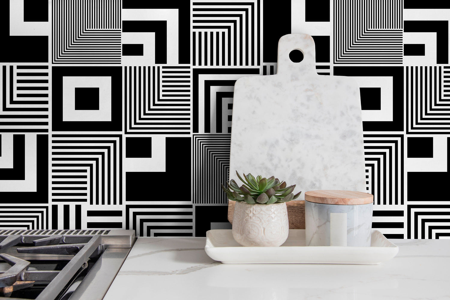 Wall Decor Wallpaper Peel and Stick Wallpaper Removable Wallpaper Home Decor Wall Art Room Decor / Black and White Squares Wallpaper - B789