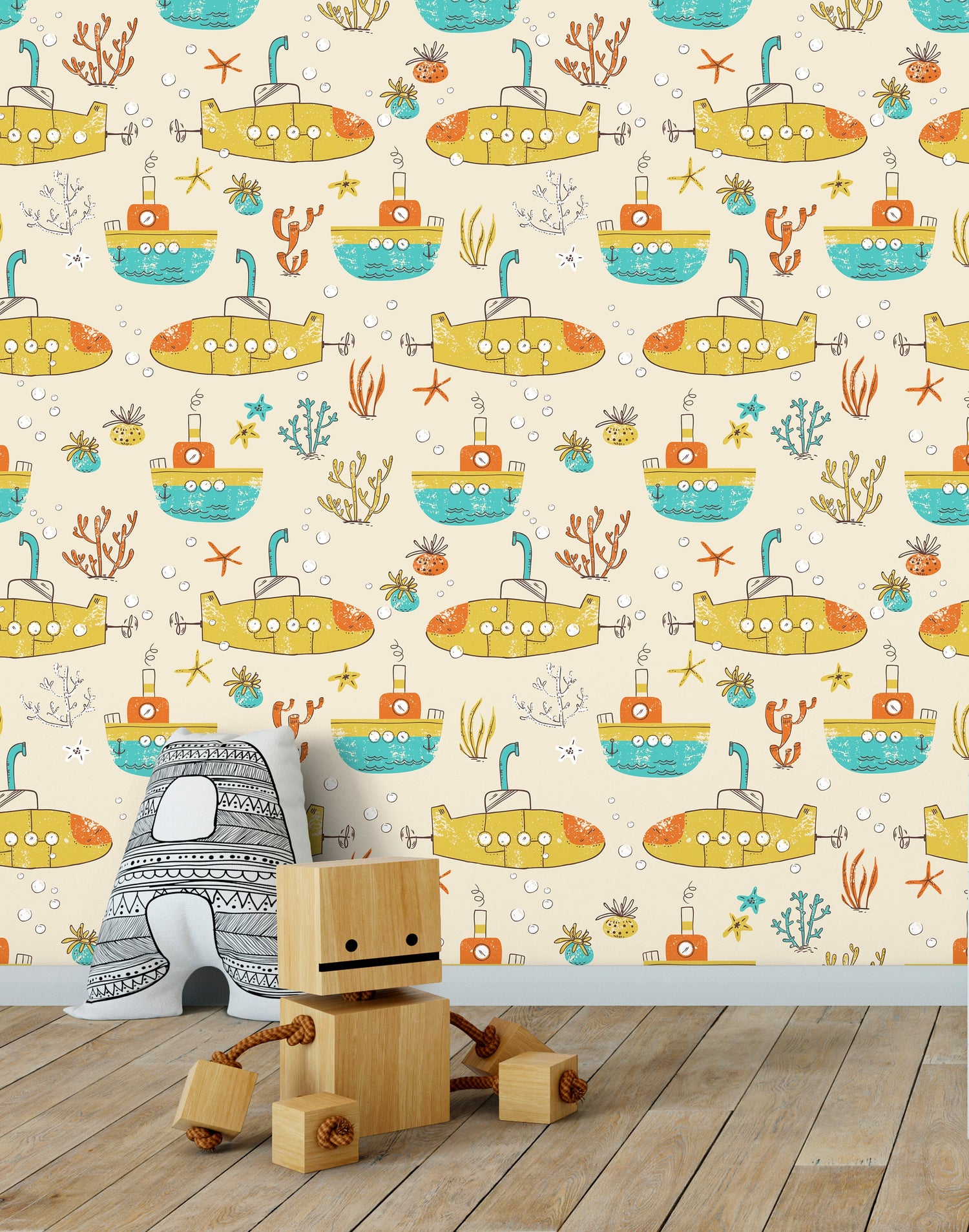 Wallpaper Peel and Stick Wallpaper Removable Wallpaper Home Decor Wall Art Wall Decor Room Decor / Yellow Submarine Kids Wallpaper - C319