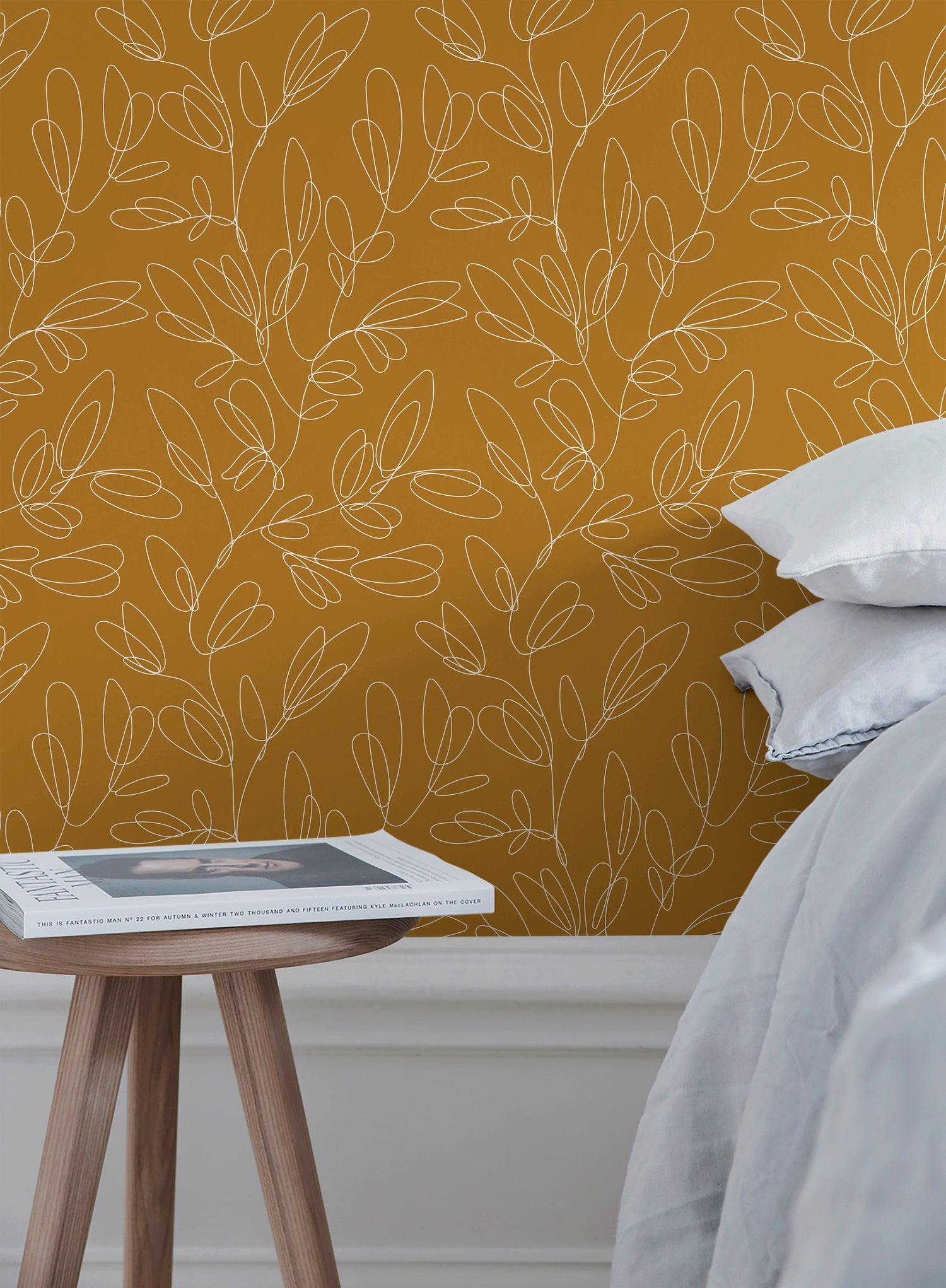 Mustard Botanical Lines Wallpaper - C356