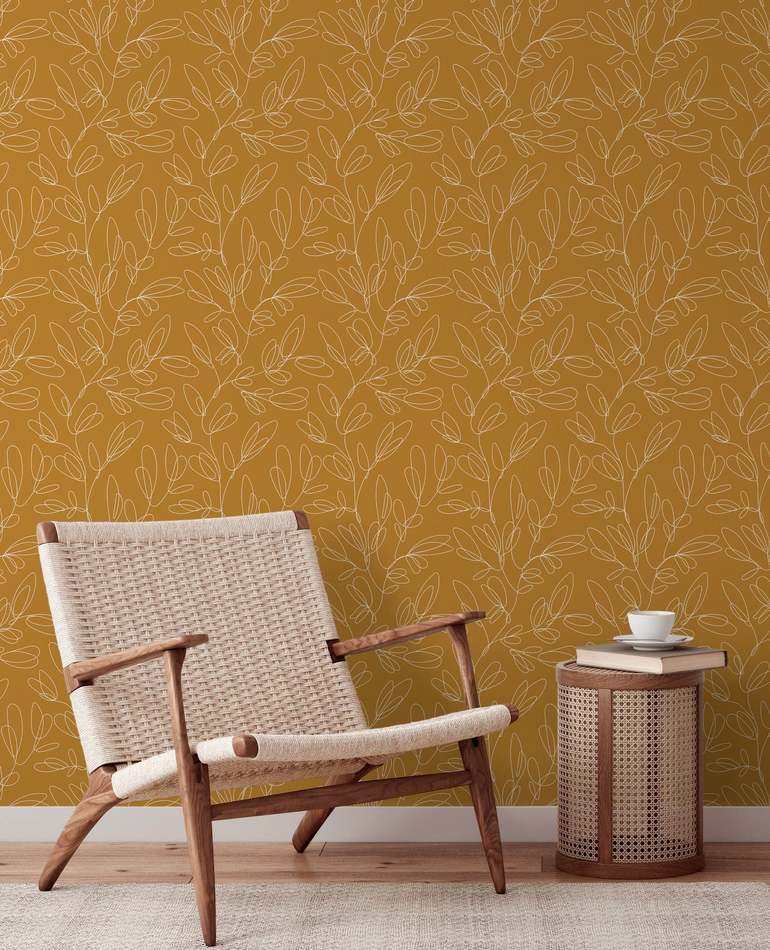 Mustard Botanical Lines Wallpaper - C356