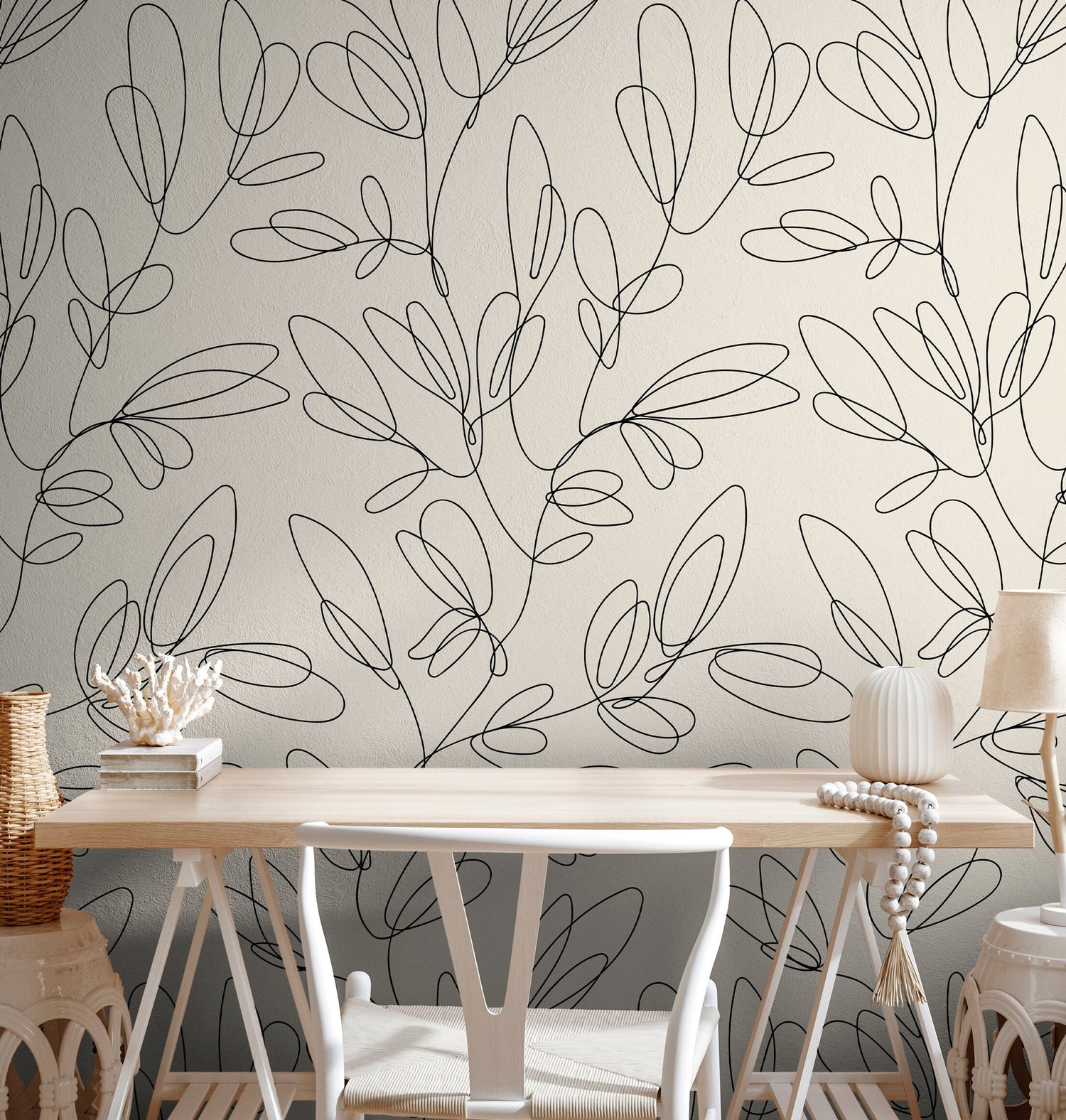 Wallpaper Peel and Stick Wallpaper Removable Wallpaper Home Decor Wall Art Wall Decor Room Decor / Abstract Boho Leaves Wallpaper - C355