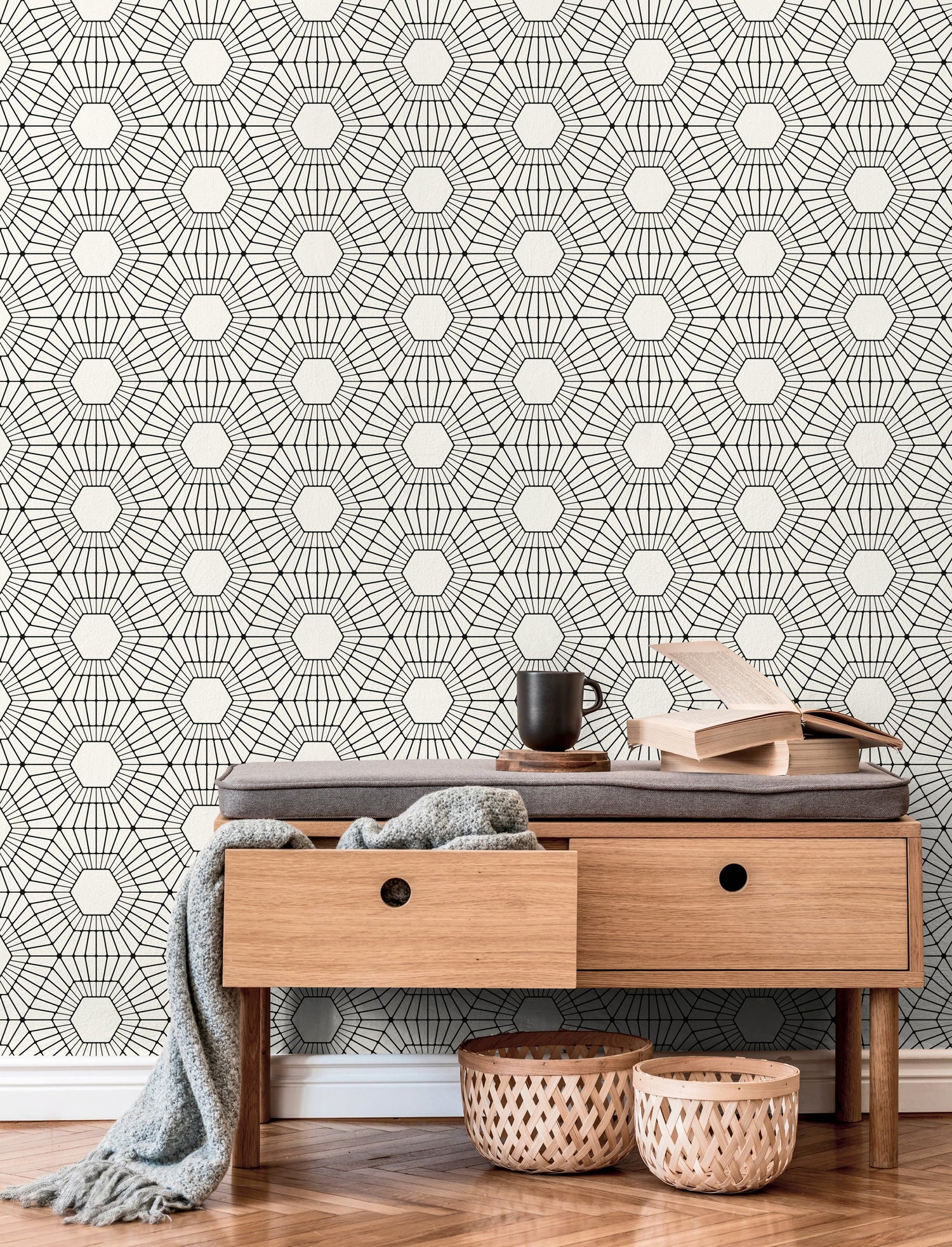 Wallpaper Peel and Stick Wallpaper Removable Wallpaper Home Decor Wall Art Wall Decor Room Decor / Black Geometric Modern Wallpaper - C378