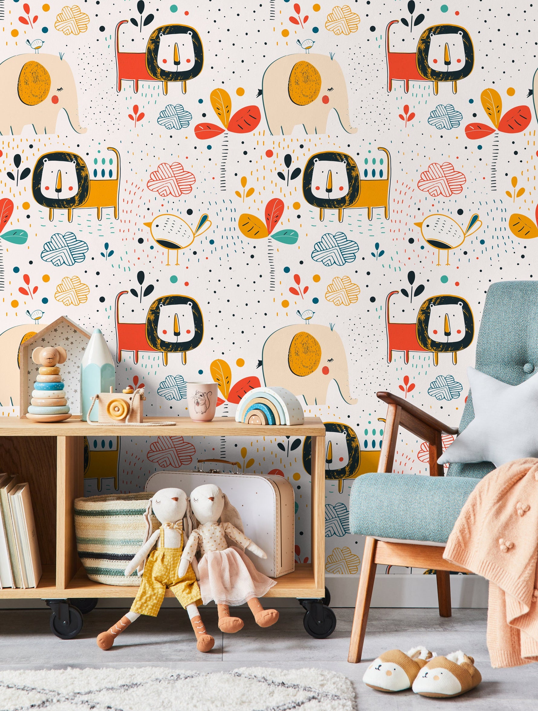 Wall Decor Wallpaper Peel and Stick Wallpaper Removable Wallpaper Home Decor Wall Art Room Decor / Colorful Animal Kids Wallpaper - B738