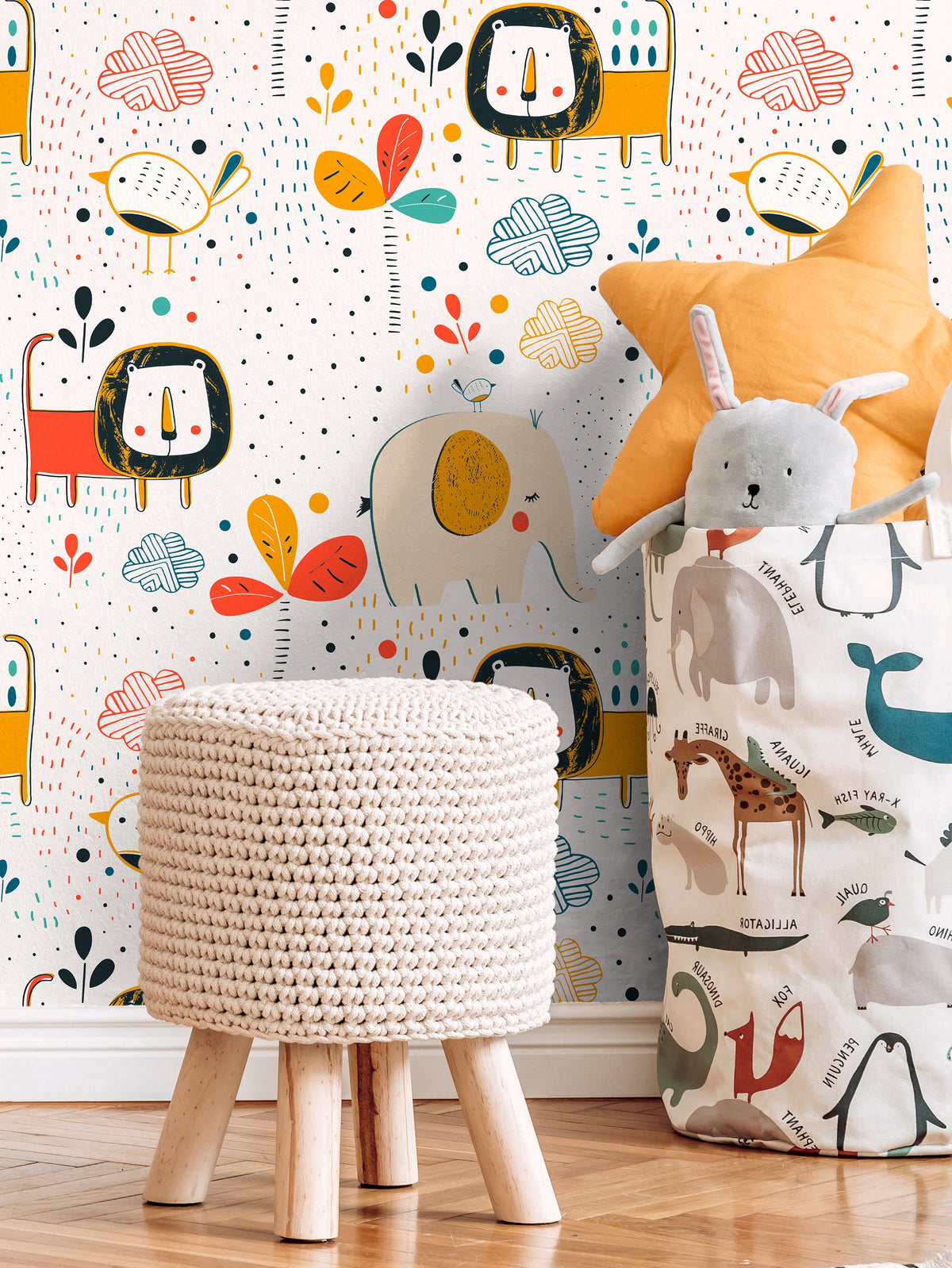 Wall Decor Wallpaper Peel and Stick Wallpaper Removable Wallpaper Home Decor Wall Art Room Decor / Colorful Animal Kids Wallpaper - B738