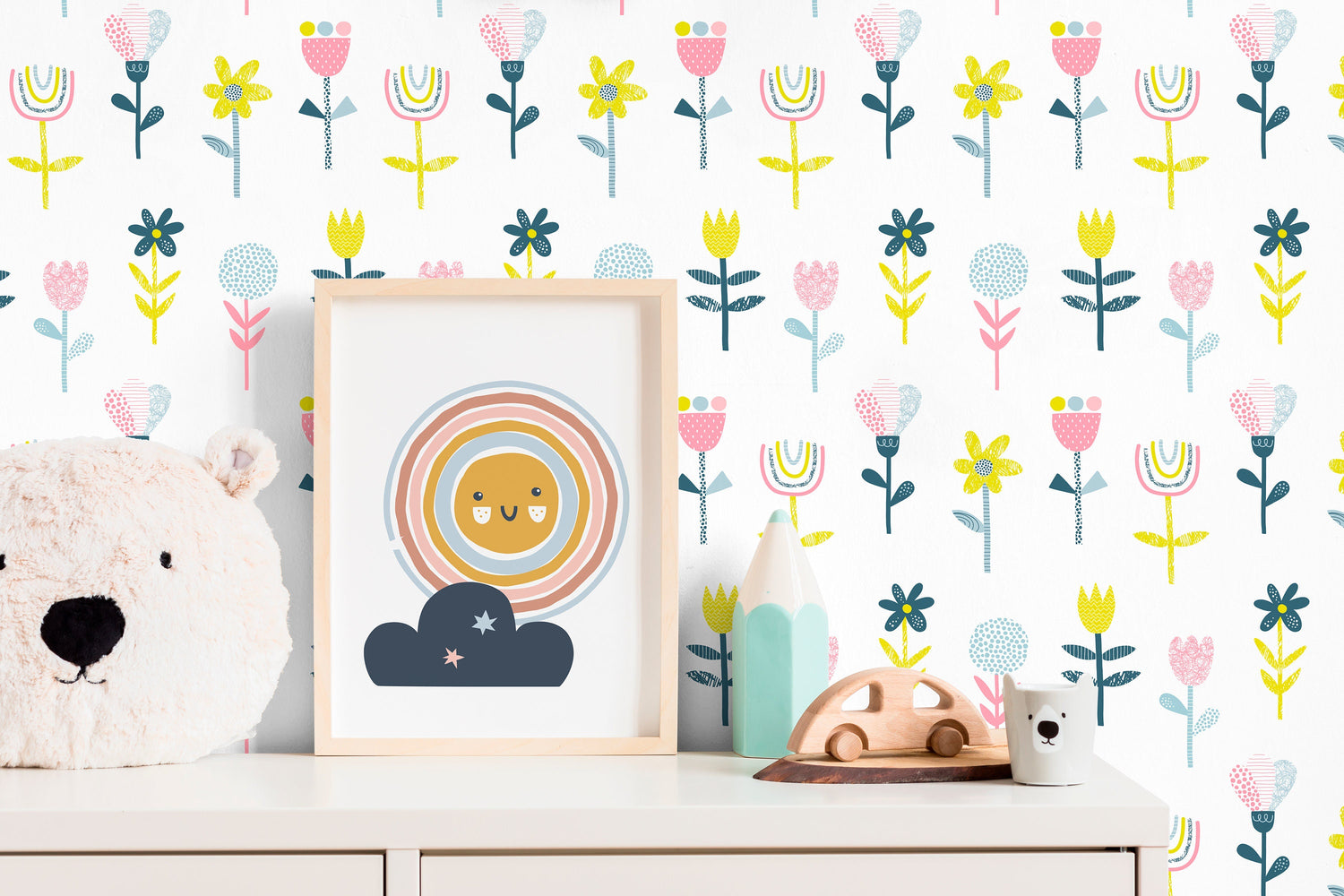 Wall Decor Wallpaper Peel and Stick Wallpaper Removable Wallpaper Home Decor Room Decor / Colorful Floral Scandinavian Kids Wallpaper - B745