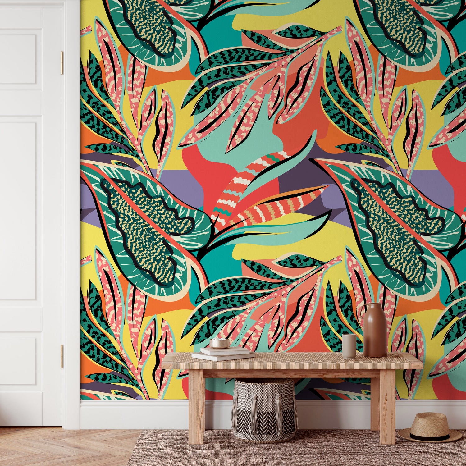 Wallpaper Peel and Stick Wallpaper Removable Wallpaper Home Decor Wall Art Wall Decor Room Decor / Colorful Abstract Leaves Wallpaper - C426