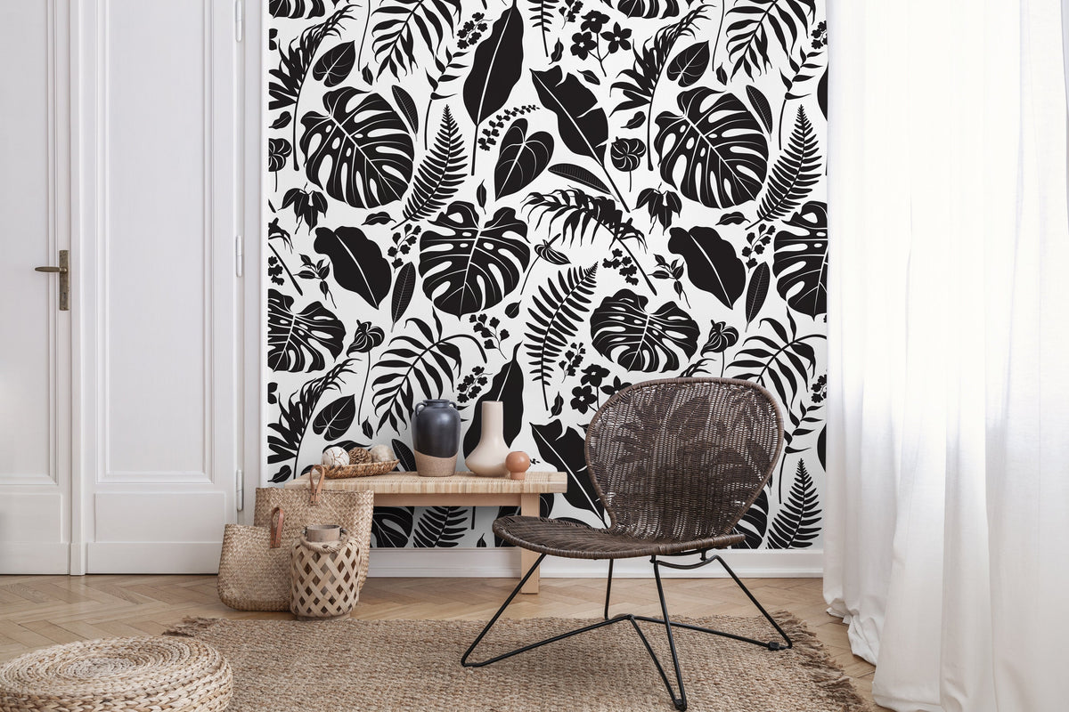 Tropical Monochrome Leaves Wallpaper - C439