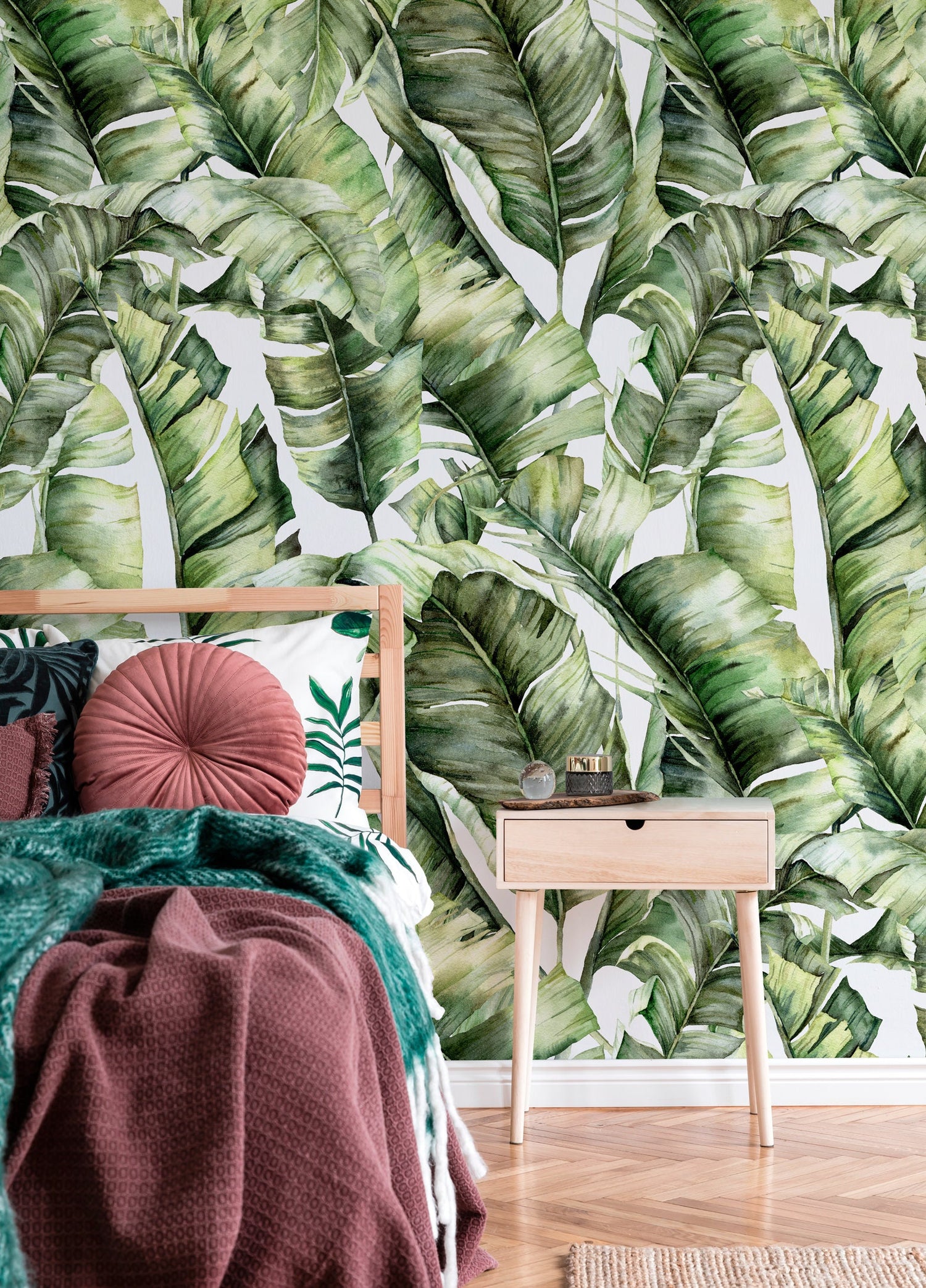 Wallpaper Peel and Stick Wallpaper Removable Wallpaper Home Decor Wall Art Wall Decor Room Decor / Green Banana Leaves Wallpaper - C405