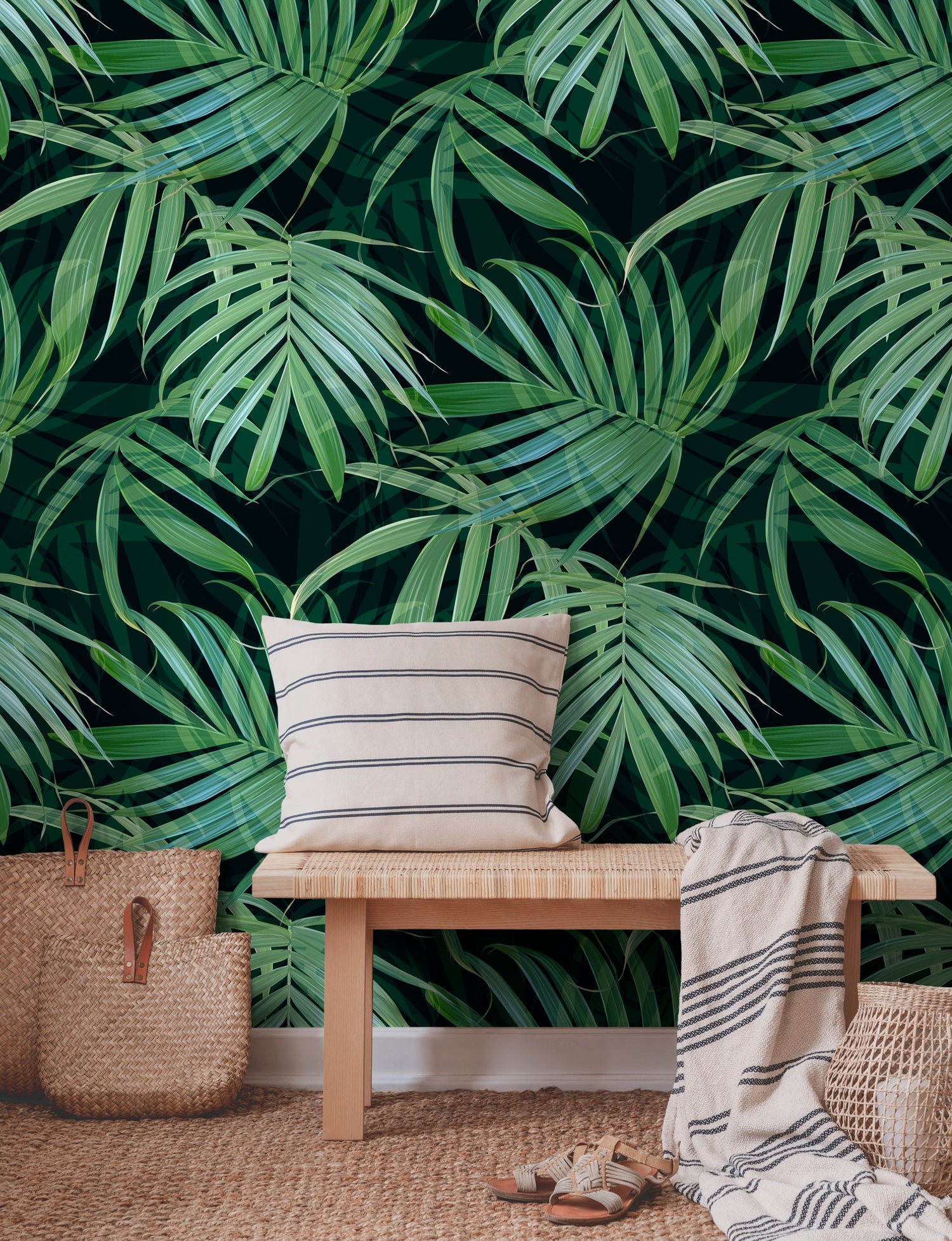 Wallpaper Peel and Stick Wallpaper Removable Wallpaper Home Decor Wall Art Wall Decor Room Decor / Tropical Green Leaves Wallpaper - C417