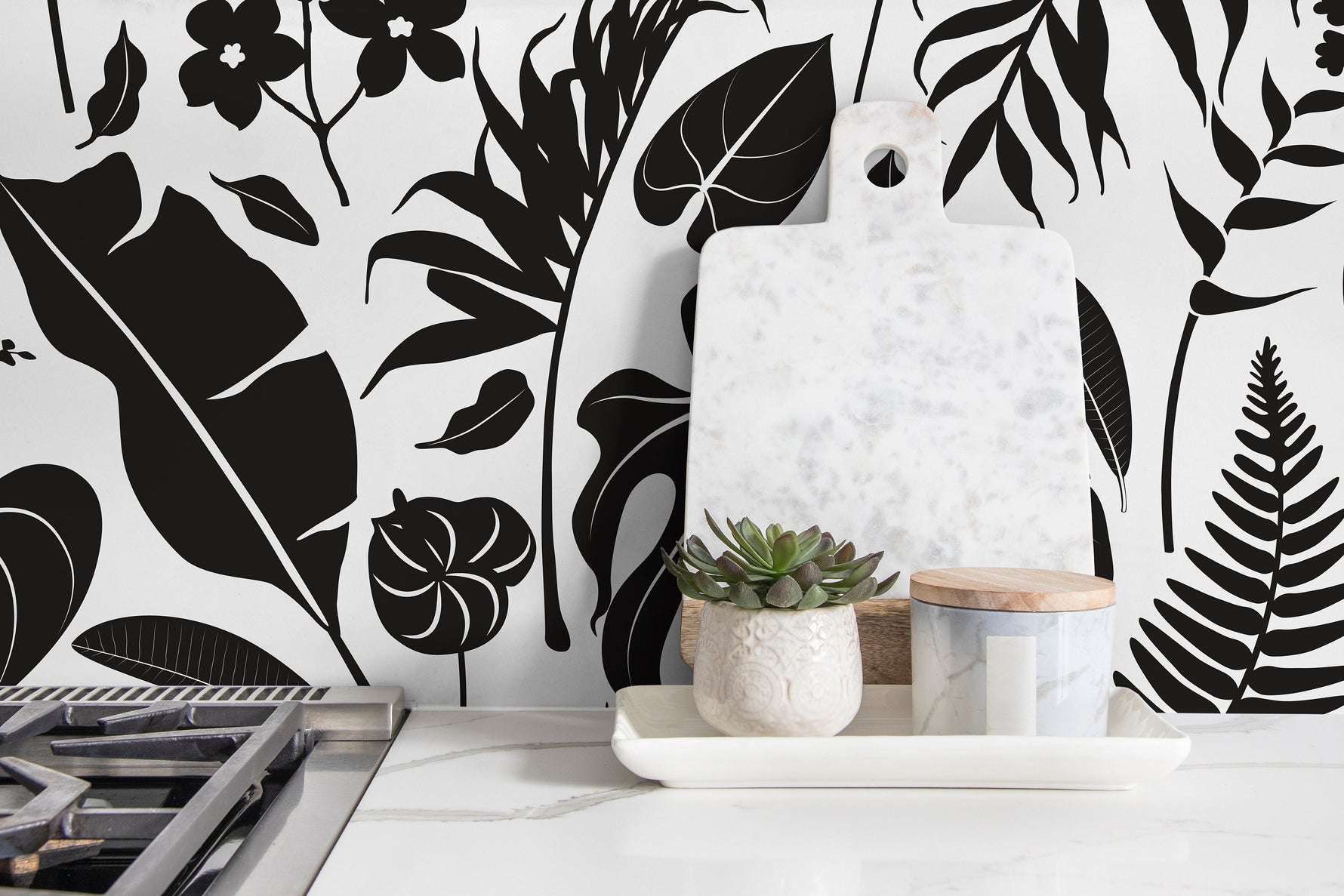 Tropical Monochrome Leaves Wallpaper - C439