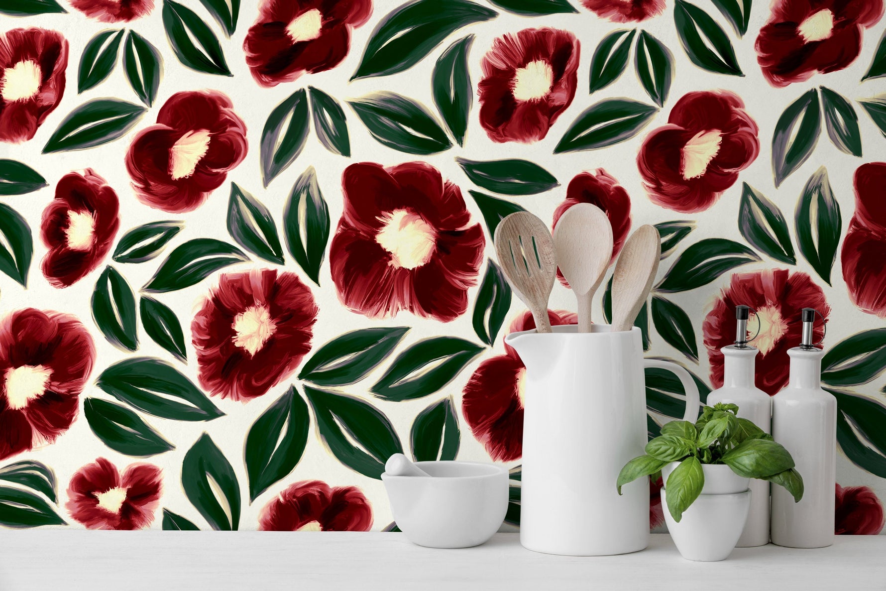 Festive Maroon Florals Wallpaper - C443