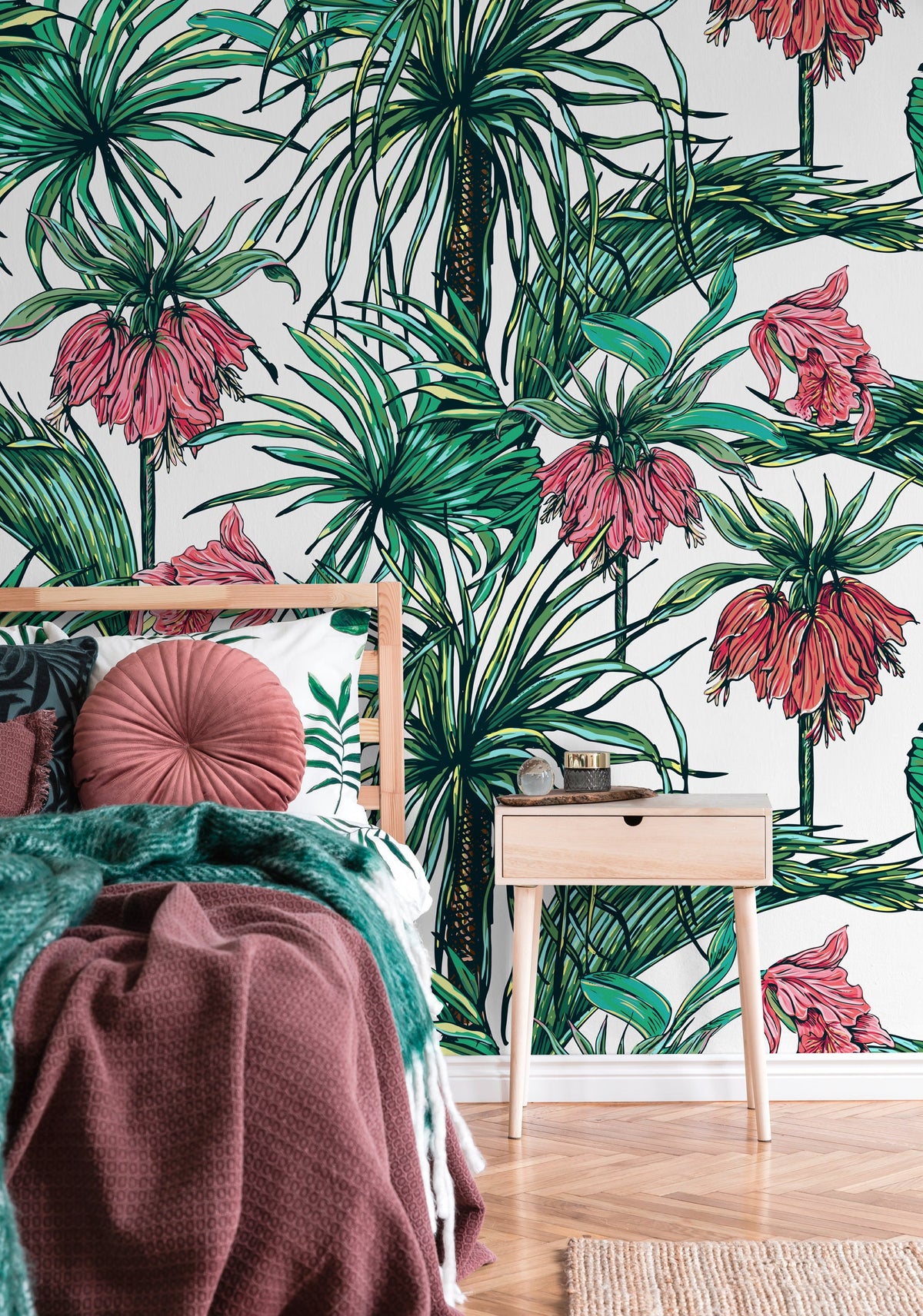 Wallpaper Peel and Stick Wallpaper Removable Wallpaper Home Decor Wall Art Wall Decor Room Decor / Green and Red Tropical Wallpaper - B114