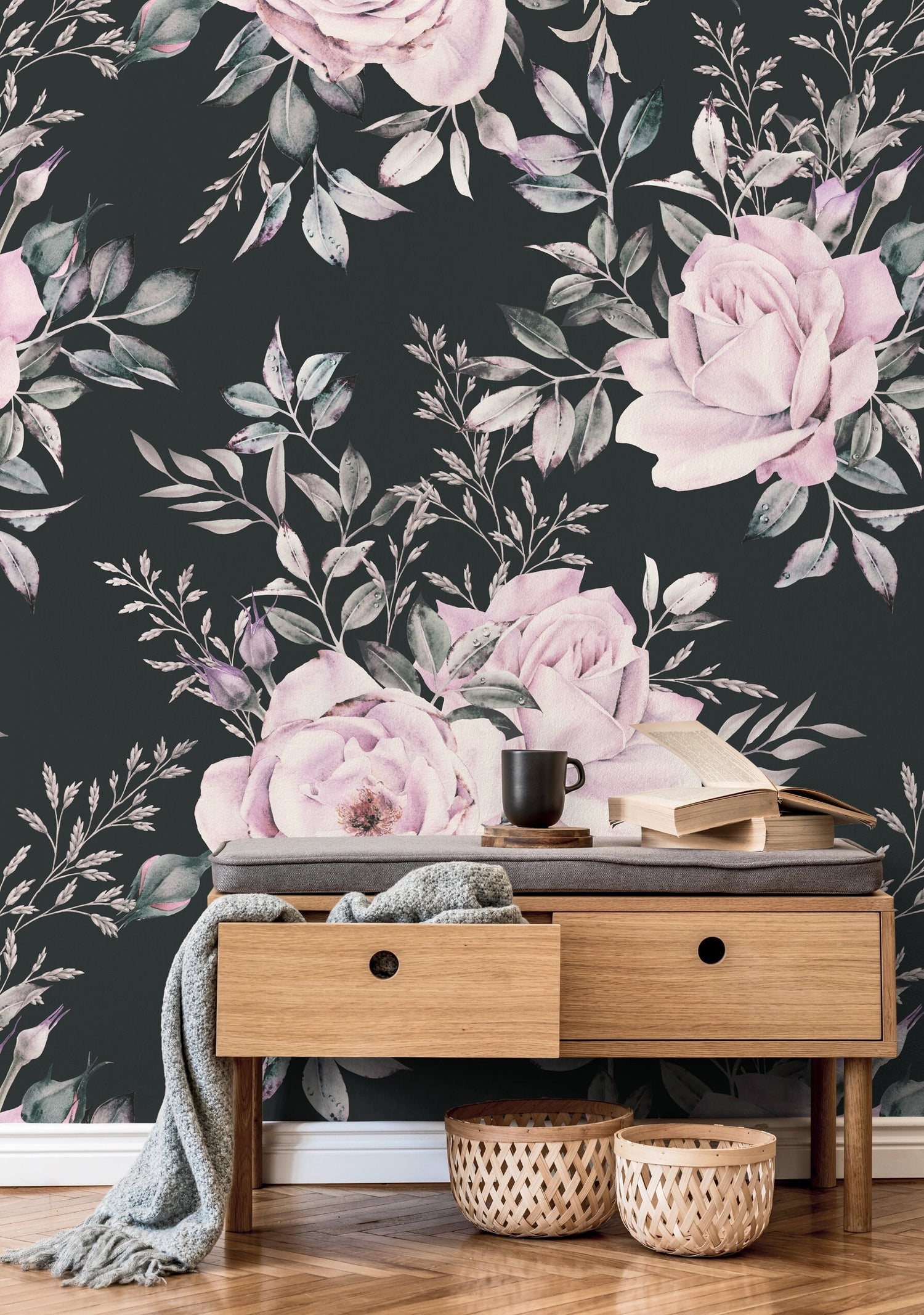 Wallpaper Peel and Stick Wallpaper Removable Wallpaper Home Decor Wall Art Wall Decor Room Decor / Vintage Floral Wallpaper - B224