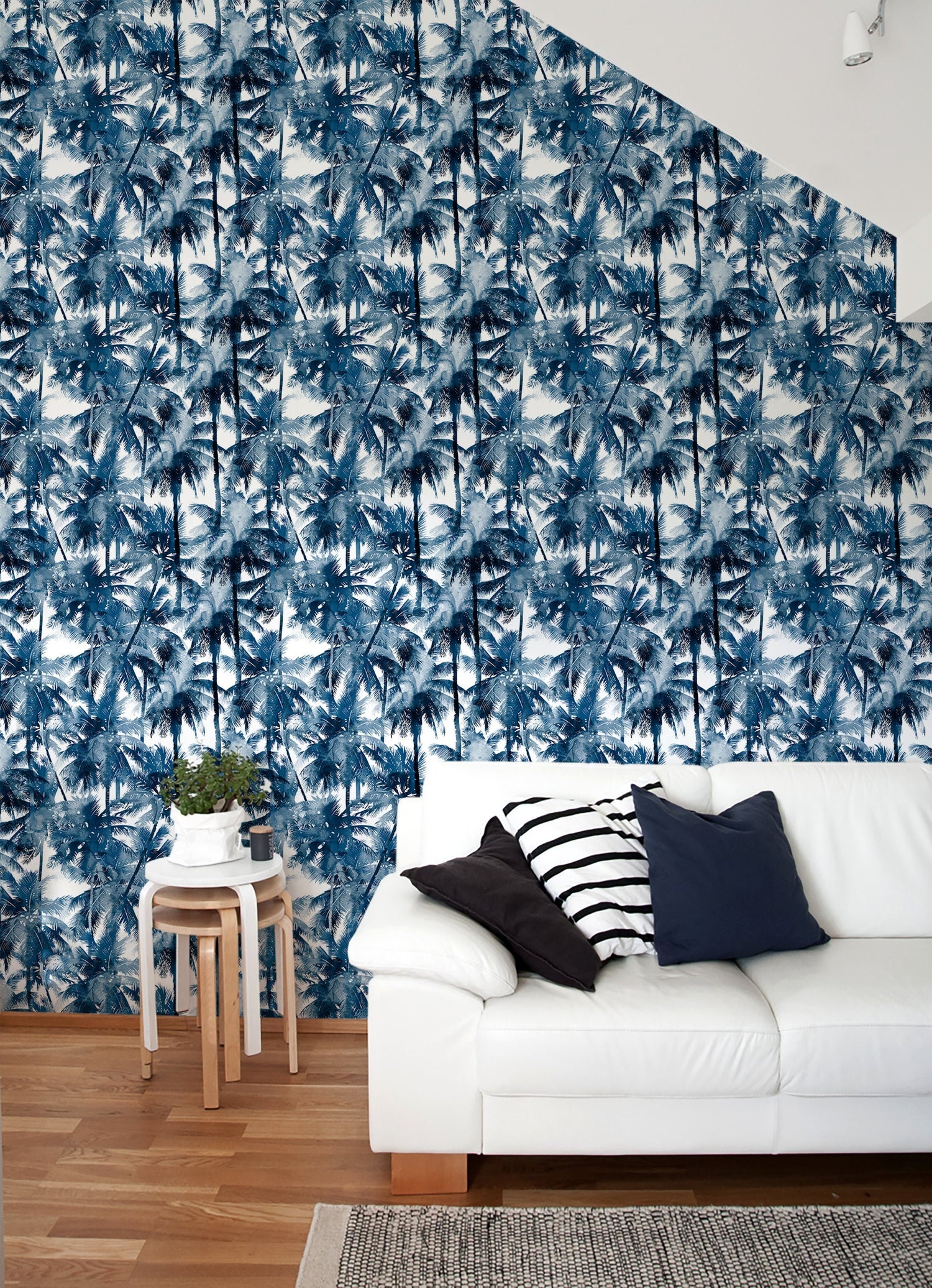 Wallpaper Peel and Stick Wallpaper Removable Wallpaper Home Decor Wall Art Wall Decor Room Decor / Blue Palm Tree Wallpaper - B133