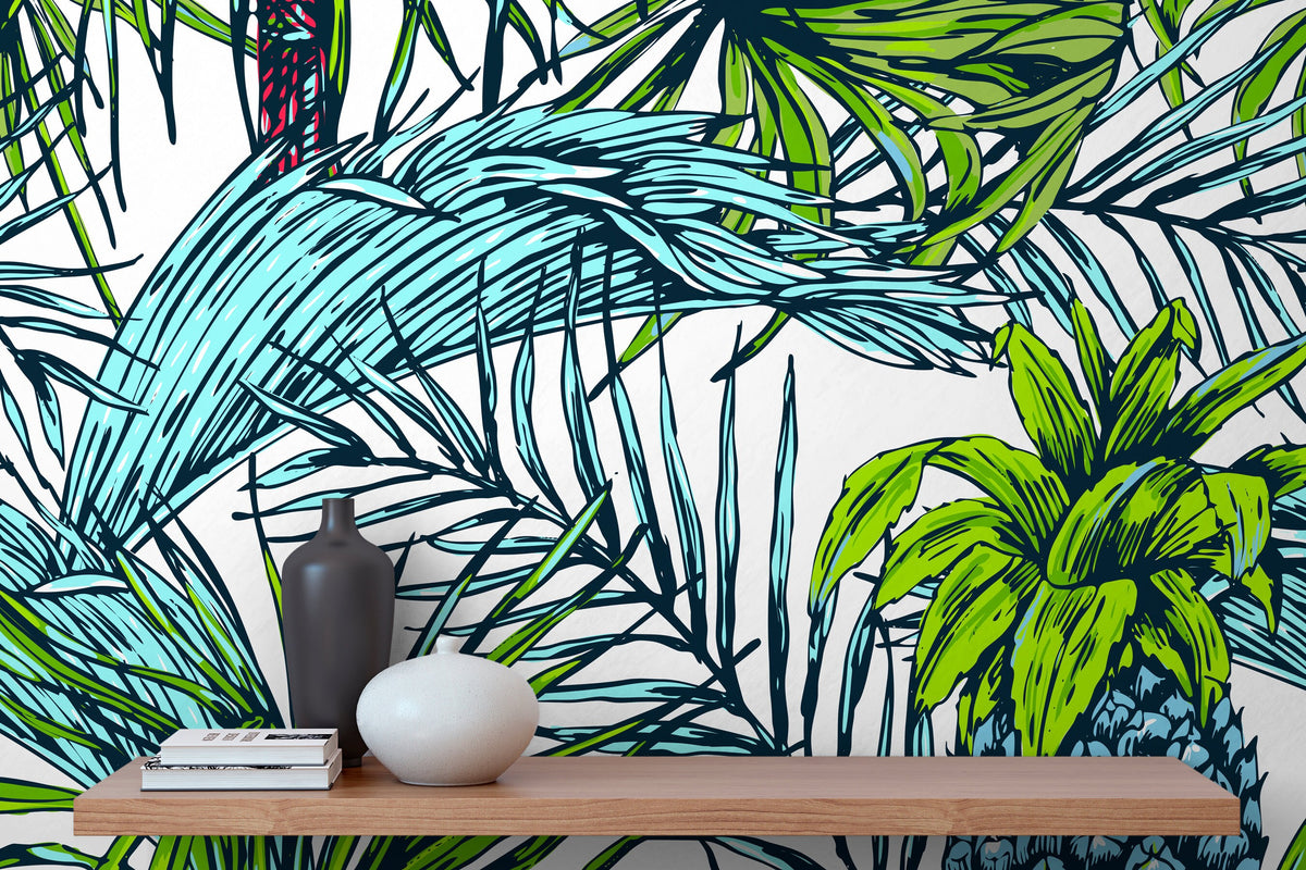 Wallpaper Peel and Stick Wallpaper Removable Wallpaper Home Decor Wall Art Wall Decor Room Decor / Tropical leaf Drawing Wallpaper - B113