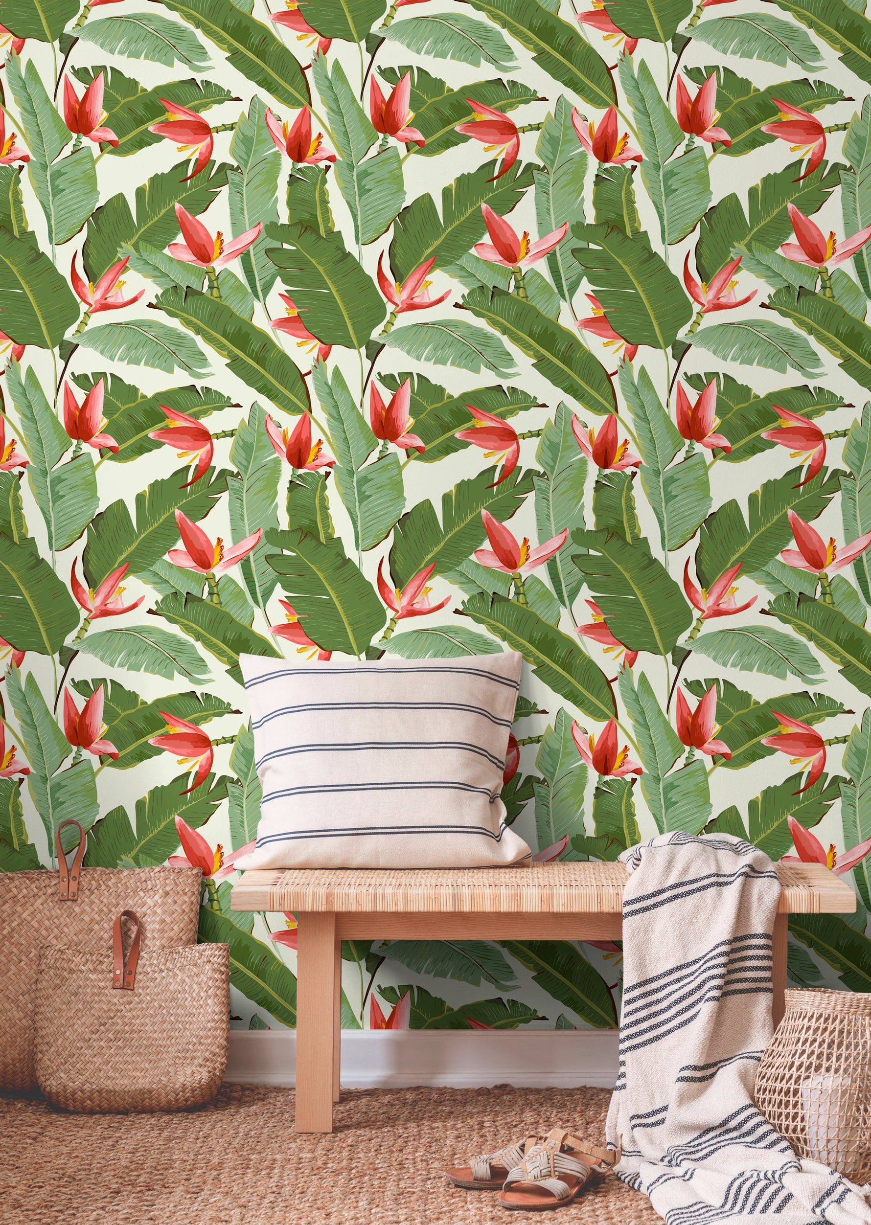 Wallpaper Peel and Stick Wallpaper Removable Wallpaper Home Decor Wall Art Wall Decor Room Decor / Botanical Leaves Wallpaper - A039