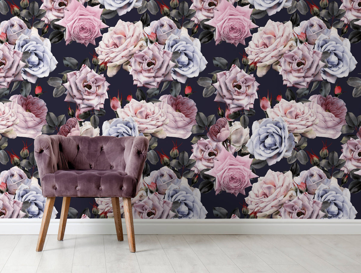 Wallpaper Removable Wallpaper Peel and Stick Wallpaper Wall Decor Home Decor Wall Art Room Decor / Vintage Roses Wallpaper - B184