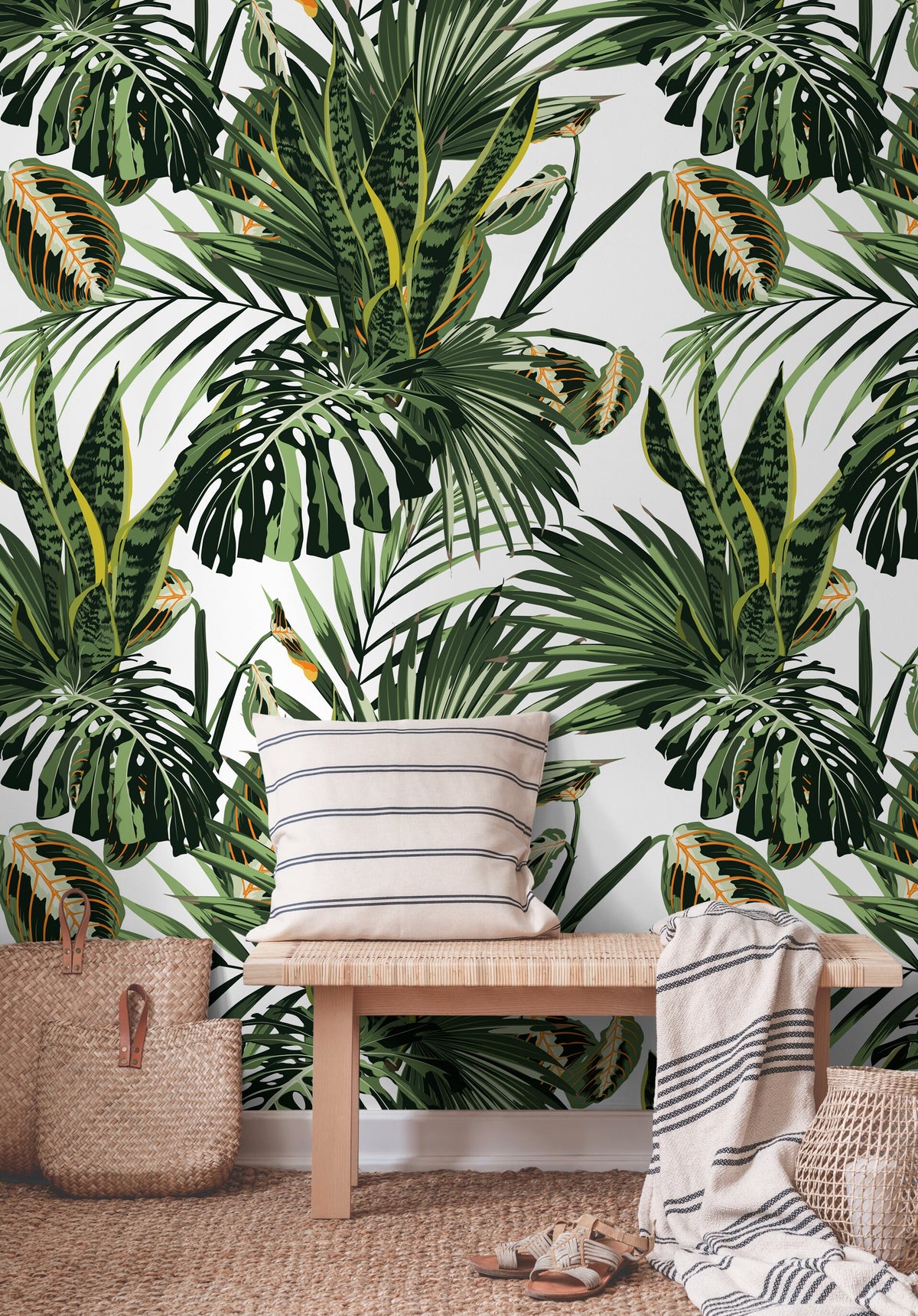 Wallpaper Removable Wallpaper Peel and Stick Wallpaper Wall Decor Home Decor Wall Art Room Decor / Botanical Leaves Wallpaper - B021